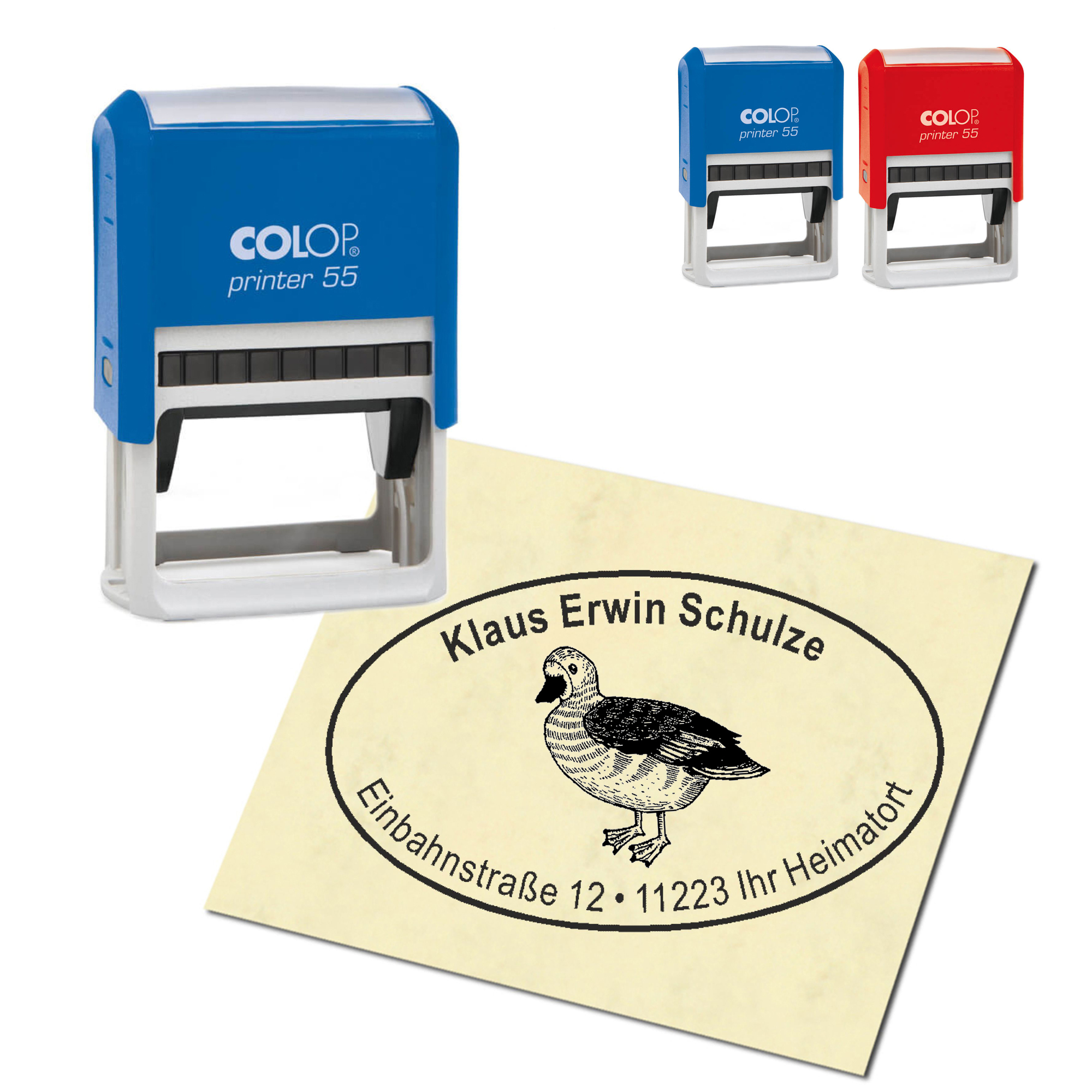 Adressstempel personalisiert Stempel - Ente - oval 59 x 39 mm