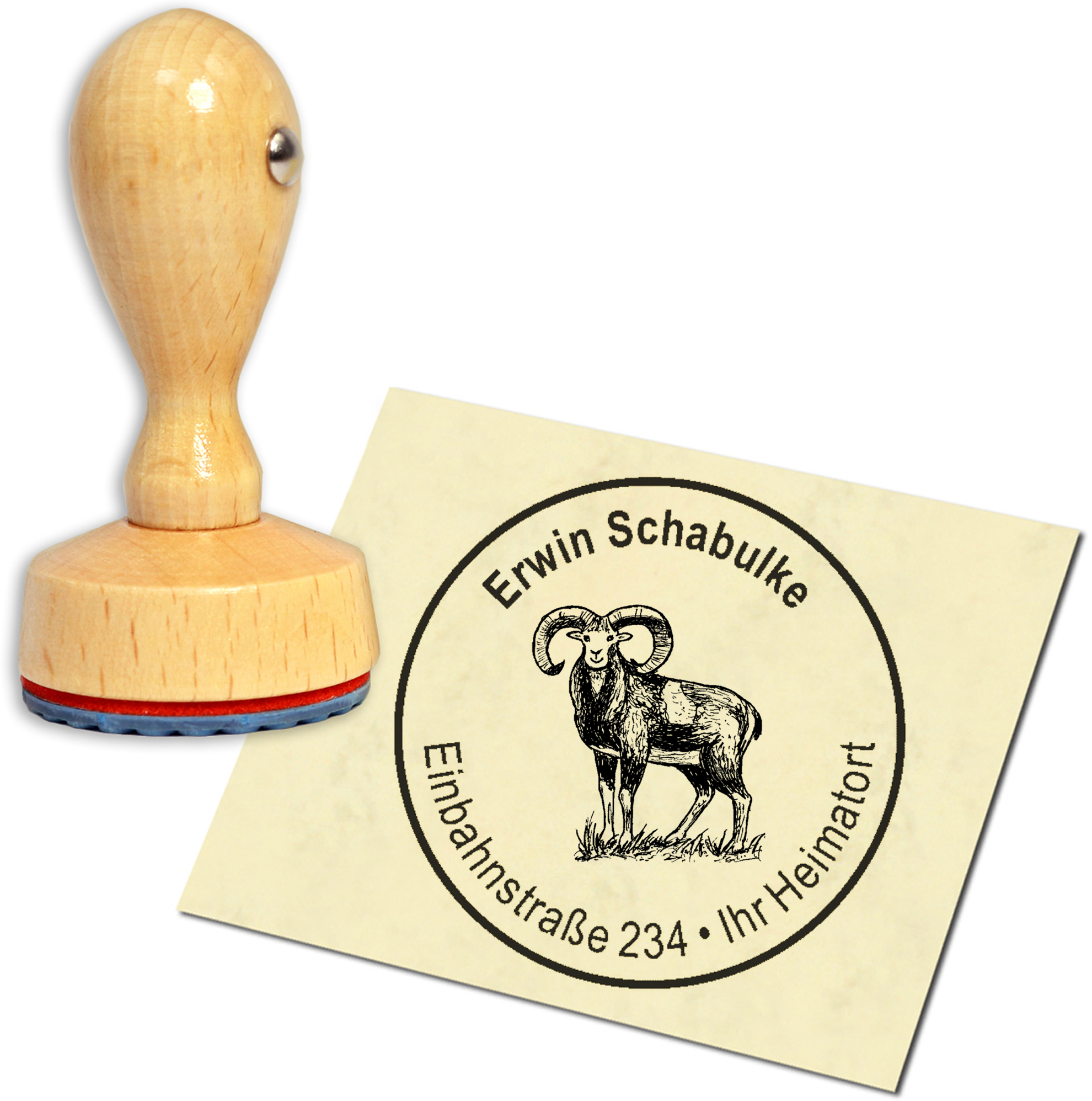 Stempel Adressstempel Holzstempel - Widder - rund 40mm