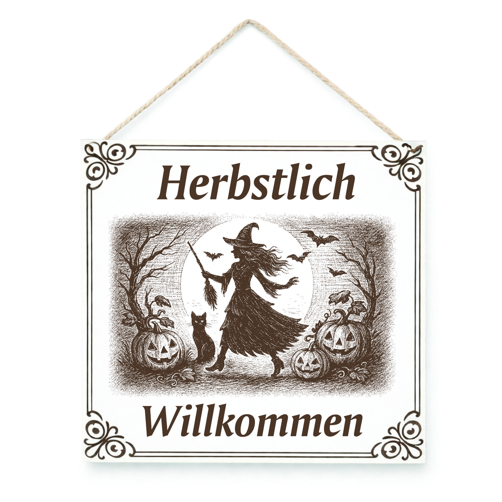 Herbstlich Willkommen Schild 15×15 cm – Weißes HDF Türschild mit Gravur