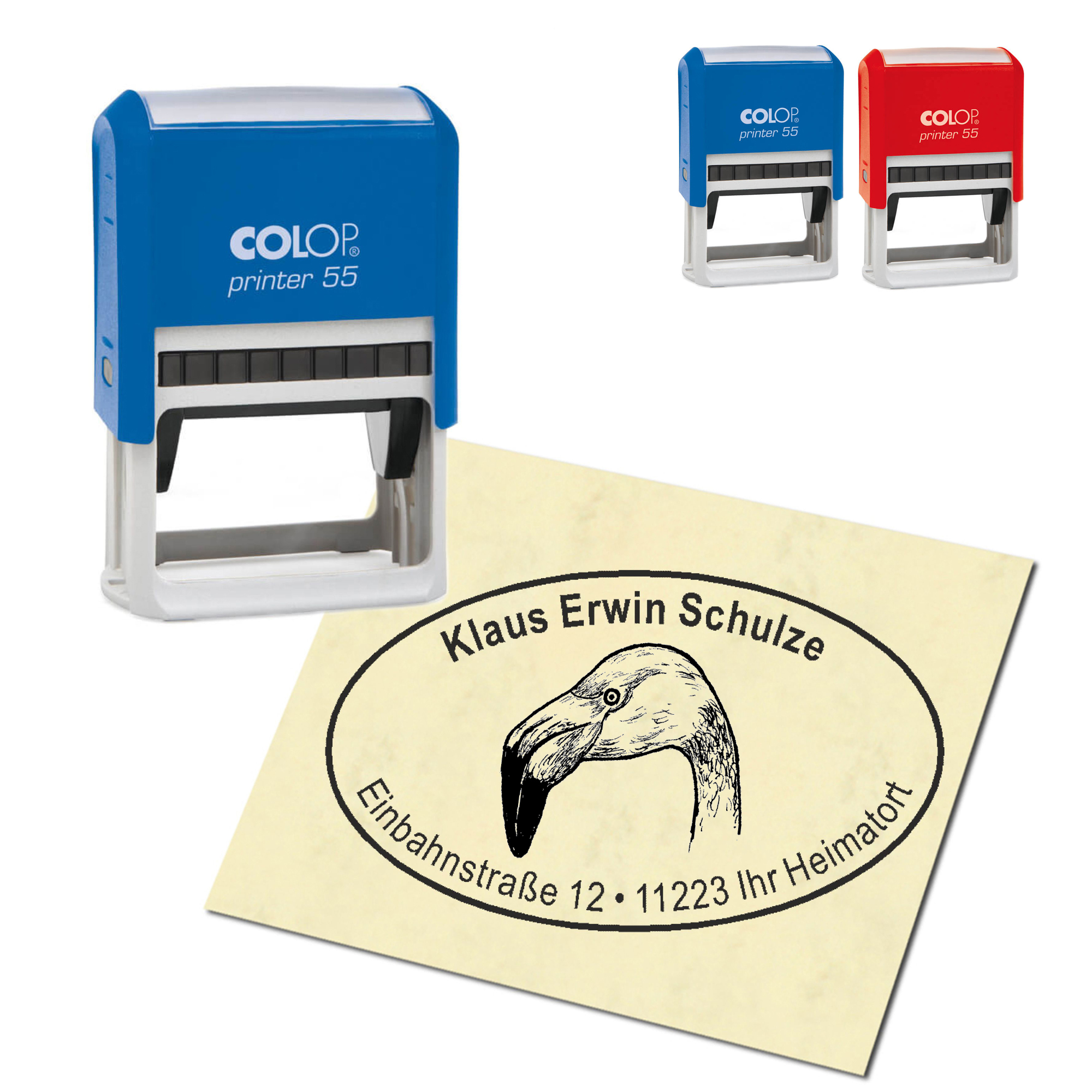 Adressstempel personalisiert Stempel - Flamingo Kopf - oval 59 x 39 mm