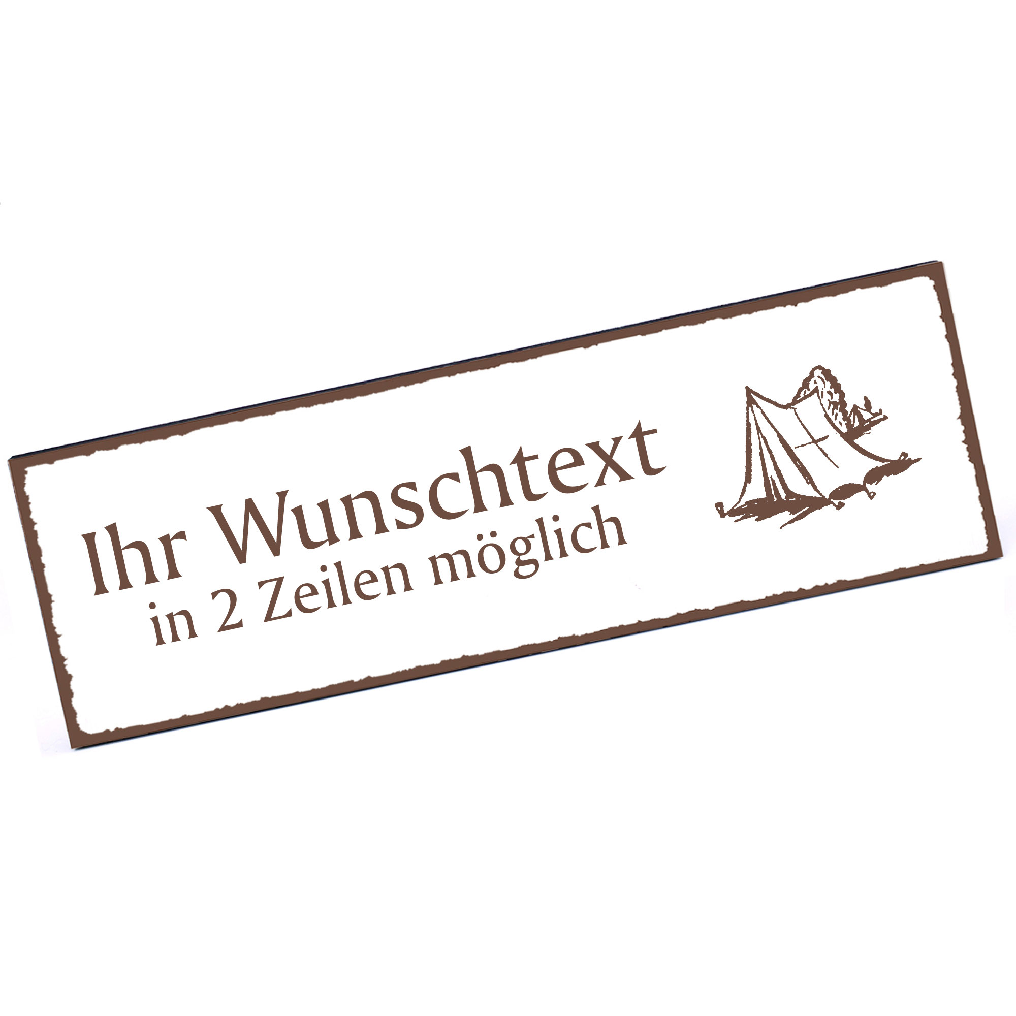 Türschild Campingzelt  Namensschild personalisiert mit Gravur - 150mm x 50mm - selbstklebend