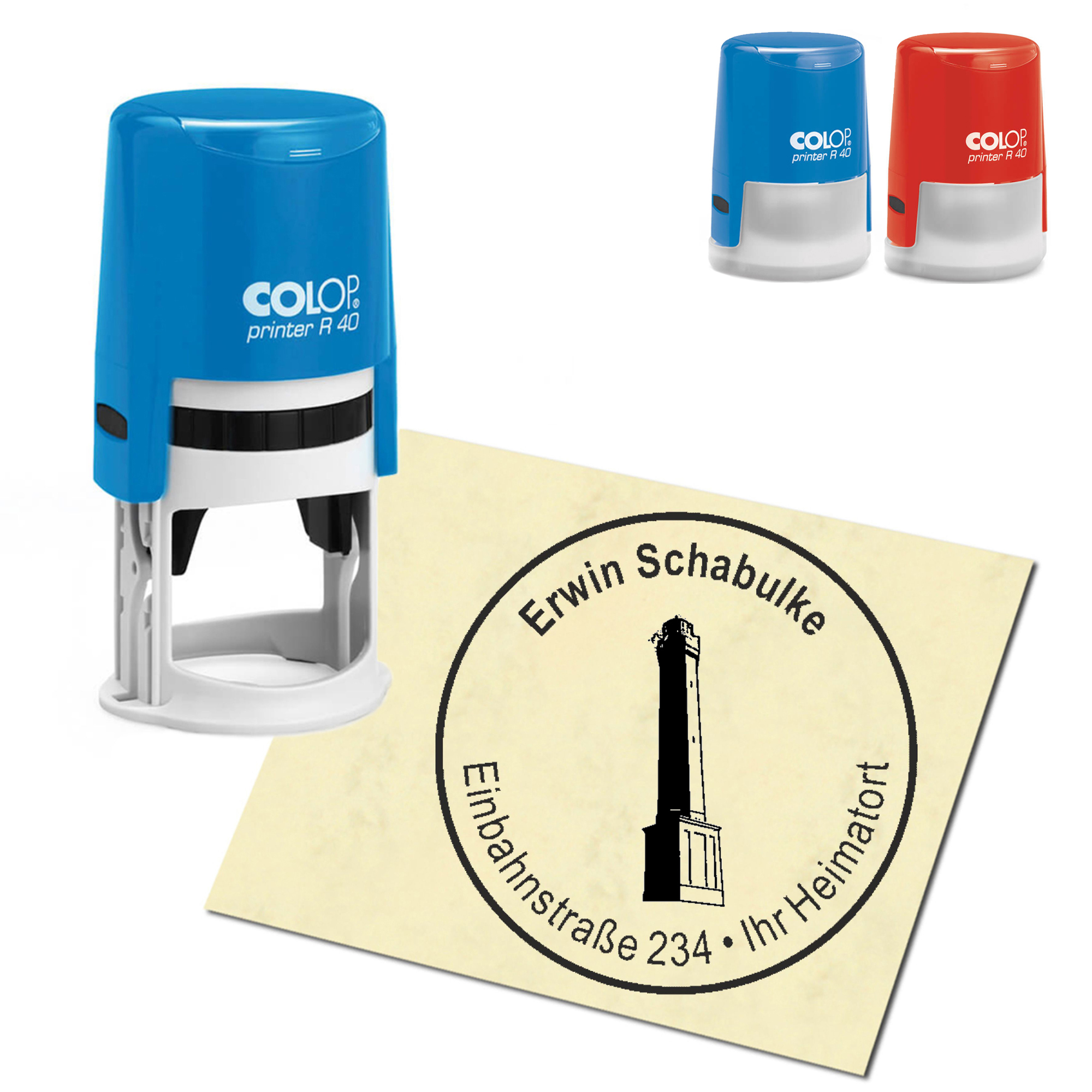 Stempel Adressstempel personalisiert - Leuchtturm Norderney - rund &empty; 40mm