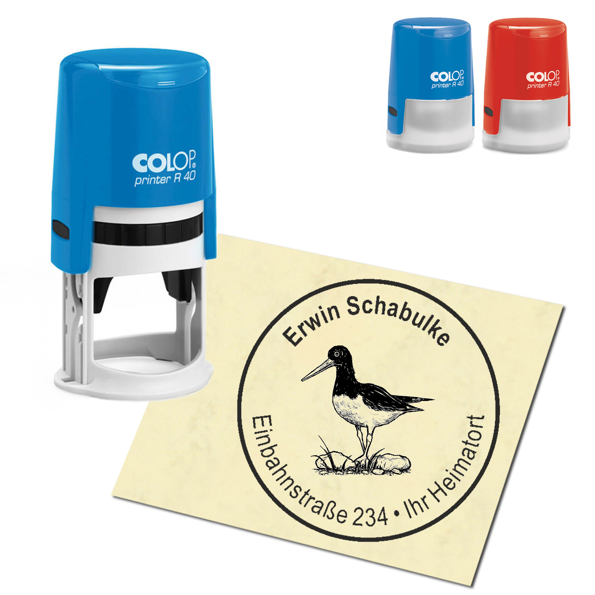 Stempel Adressstempel personalisiert - Austernfischer - rund &empty; 40mm