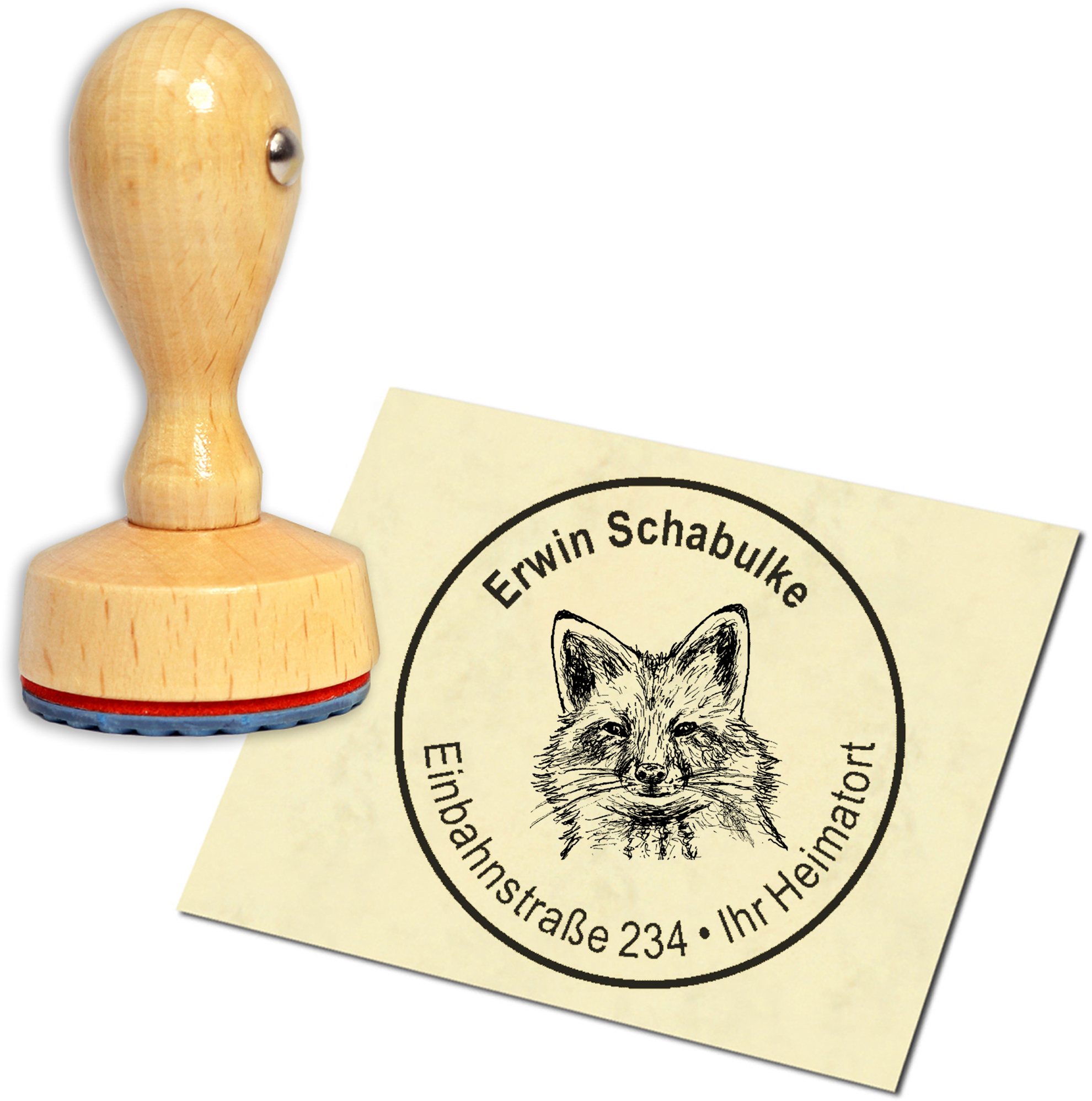 Stempel Adressstempel Holzstempel - Fuchs Kopf - rund 40mm