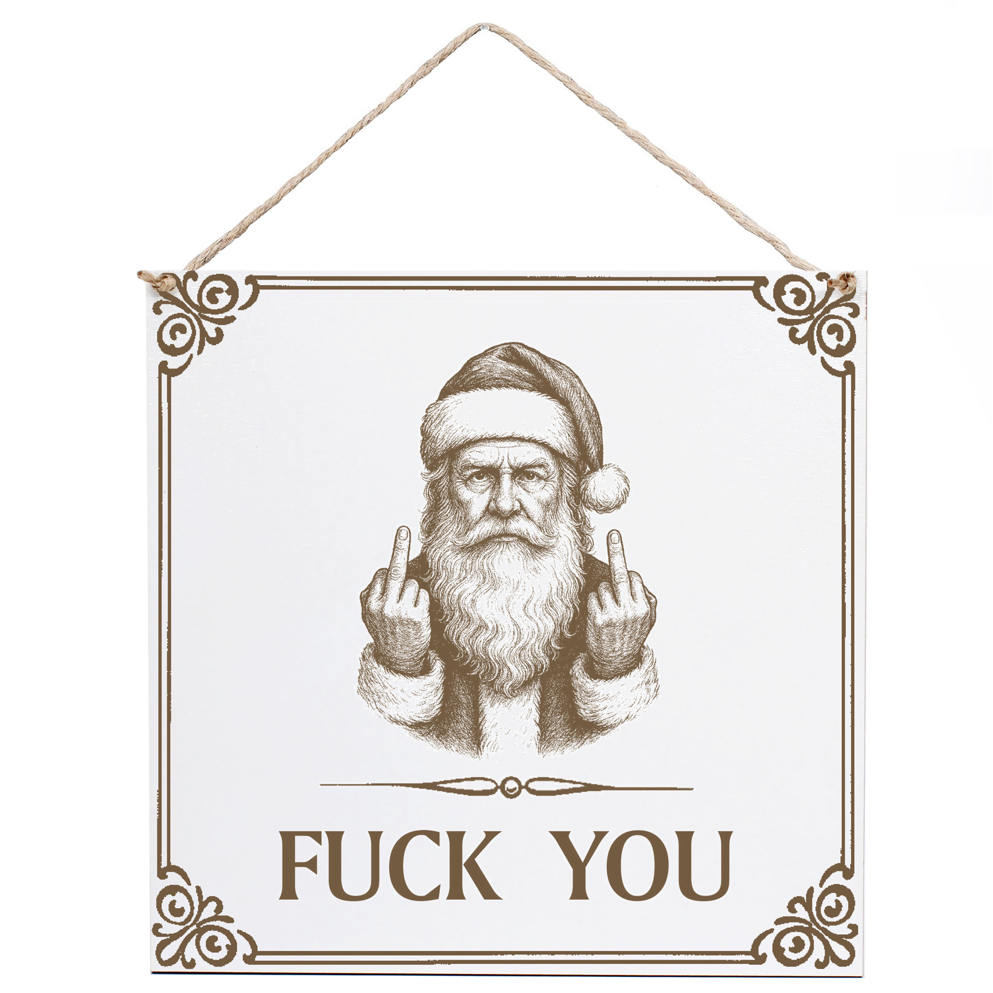 Weihnachtsmann Wandschild „Fuck You“ – Weißes HDF-Dekoschild 15×15 cm (auch 20×20 cm) Weihnachtsmann Wandschild „Fuck You“ – Weißes HDF-Dekoschild 15×15 cm (auch 20×20 cm)