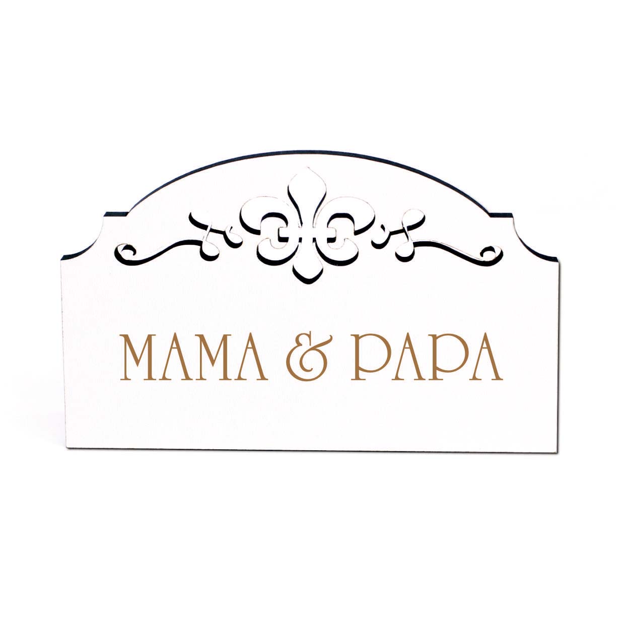 Mama & Papa Türschild Schild Holz Gravur Ornamente selbstklebend Schlafzimmer Türdeko 15,5 x 9,5