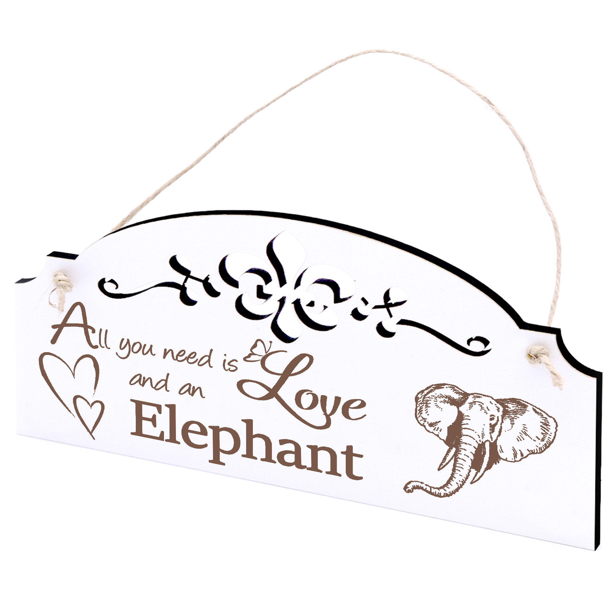 Schild Elefant Kopf Deko 20x10cm - All you need is Love and an Elephant - Holz