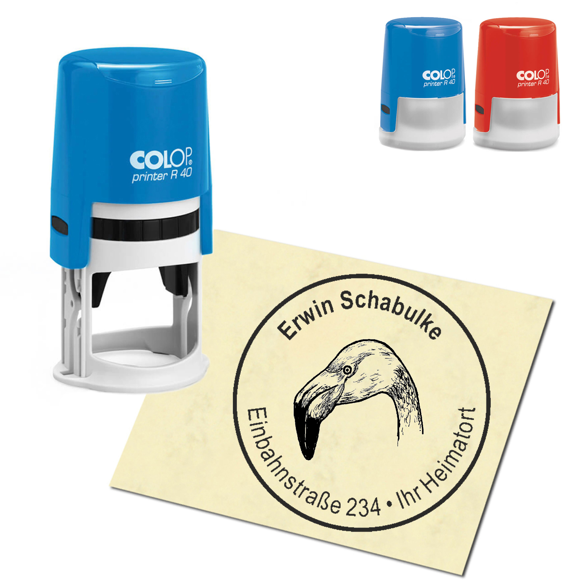 Stempel Adressstempel personalisiert - Flamingo Kopf - rund &empty; 40mm