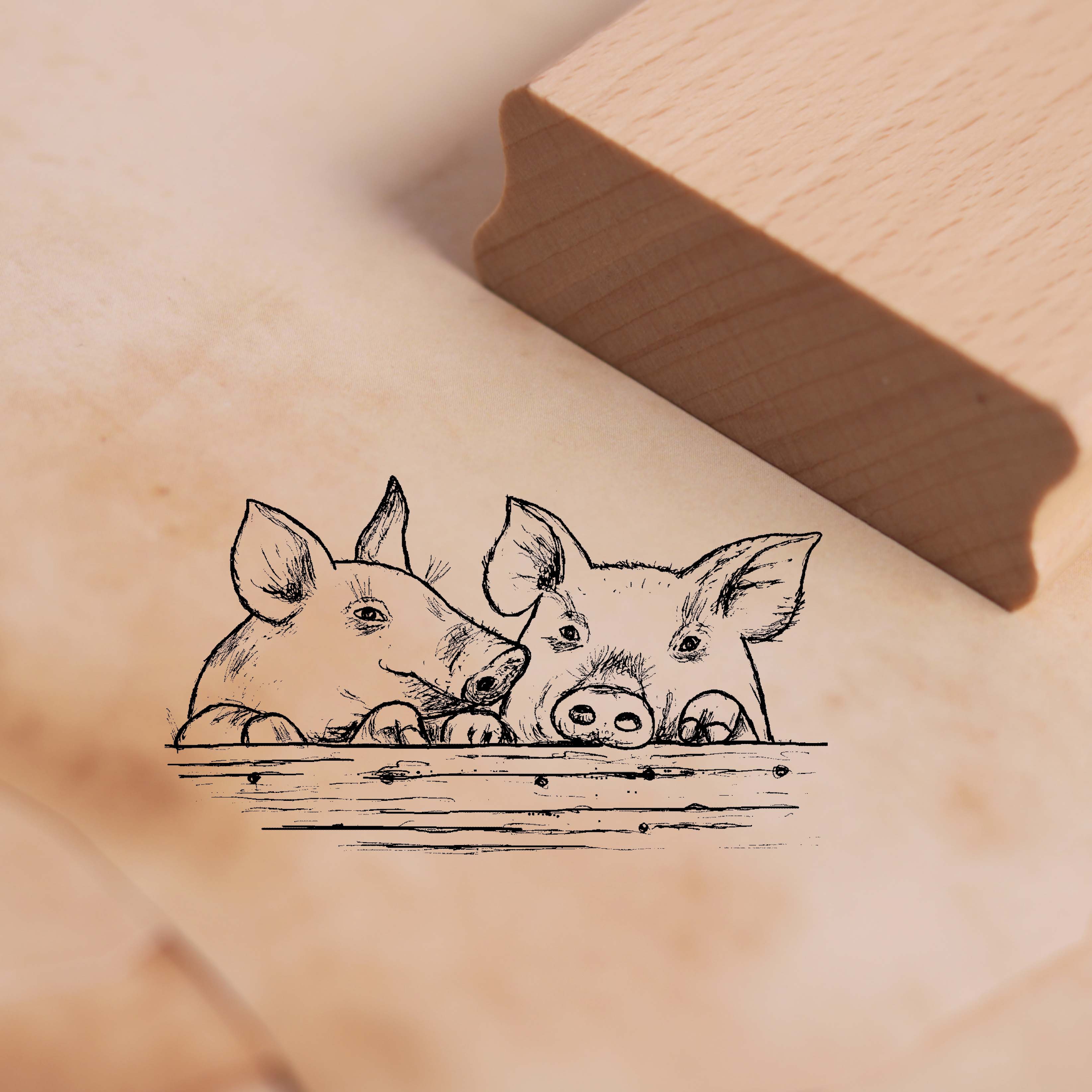 Motivstempel Zwei Schweine - Stempel Holzstempel 48 x 28 mm