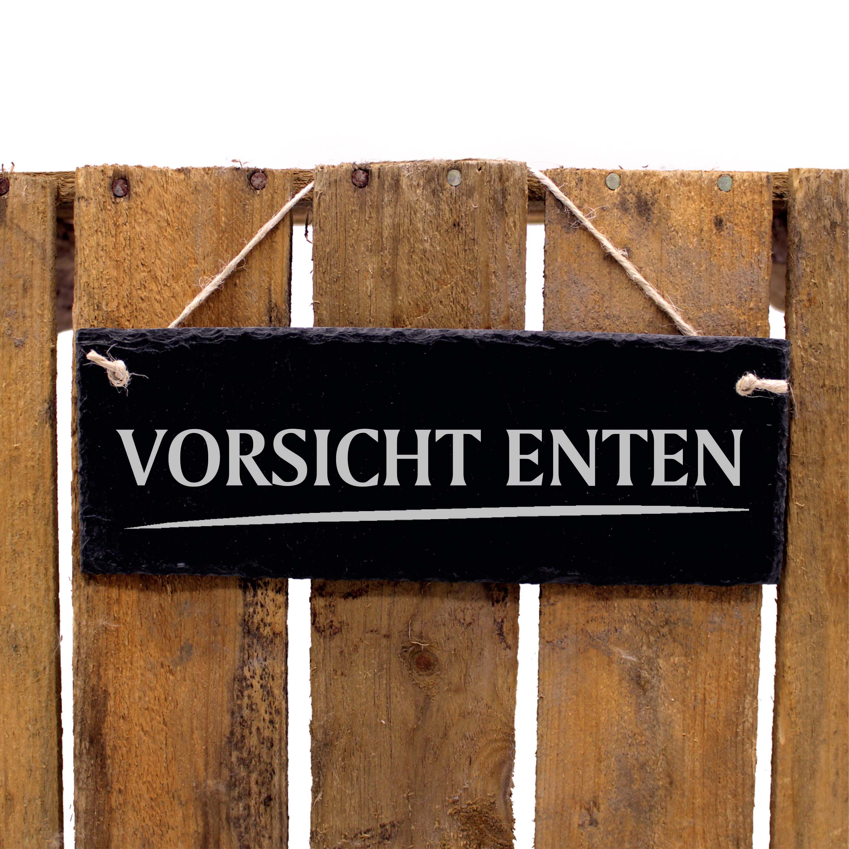 Schiefertafel Vorsicht Enten - Türschild 22 x 8 cm - wetterfest