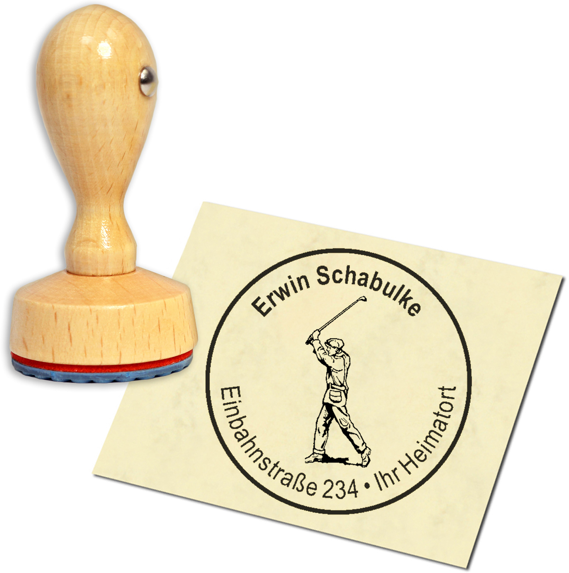 Stempel Adressstempel Holzstempel - Golfer - rund 40mm