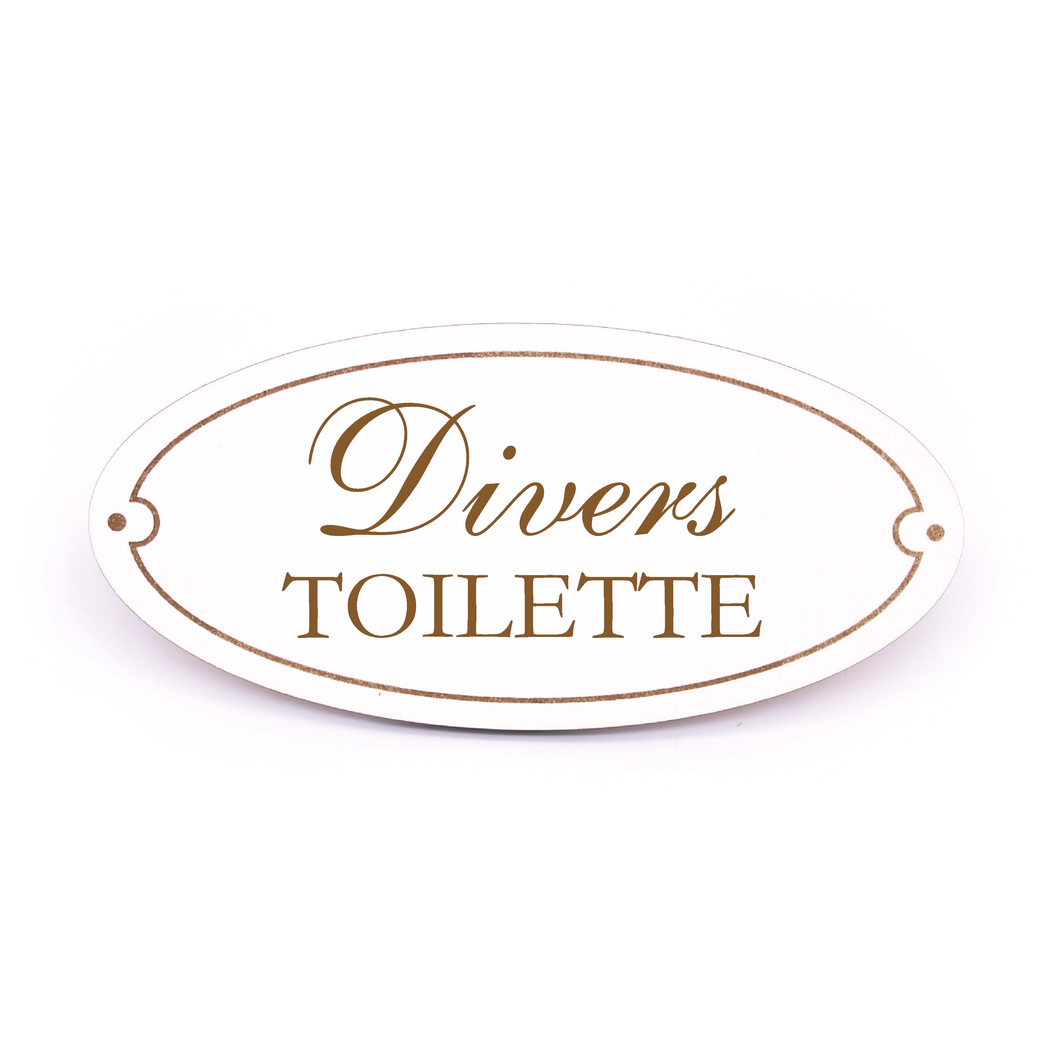 Türschild DIVERS TOILETTE Schild oval WC Toilettenschild weiß selbstklebend graviert Türdeko 15x7cm