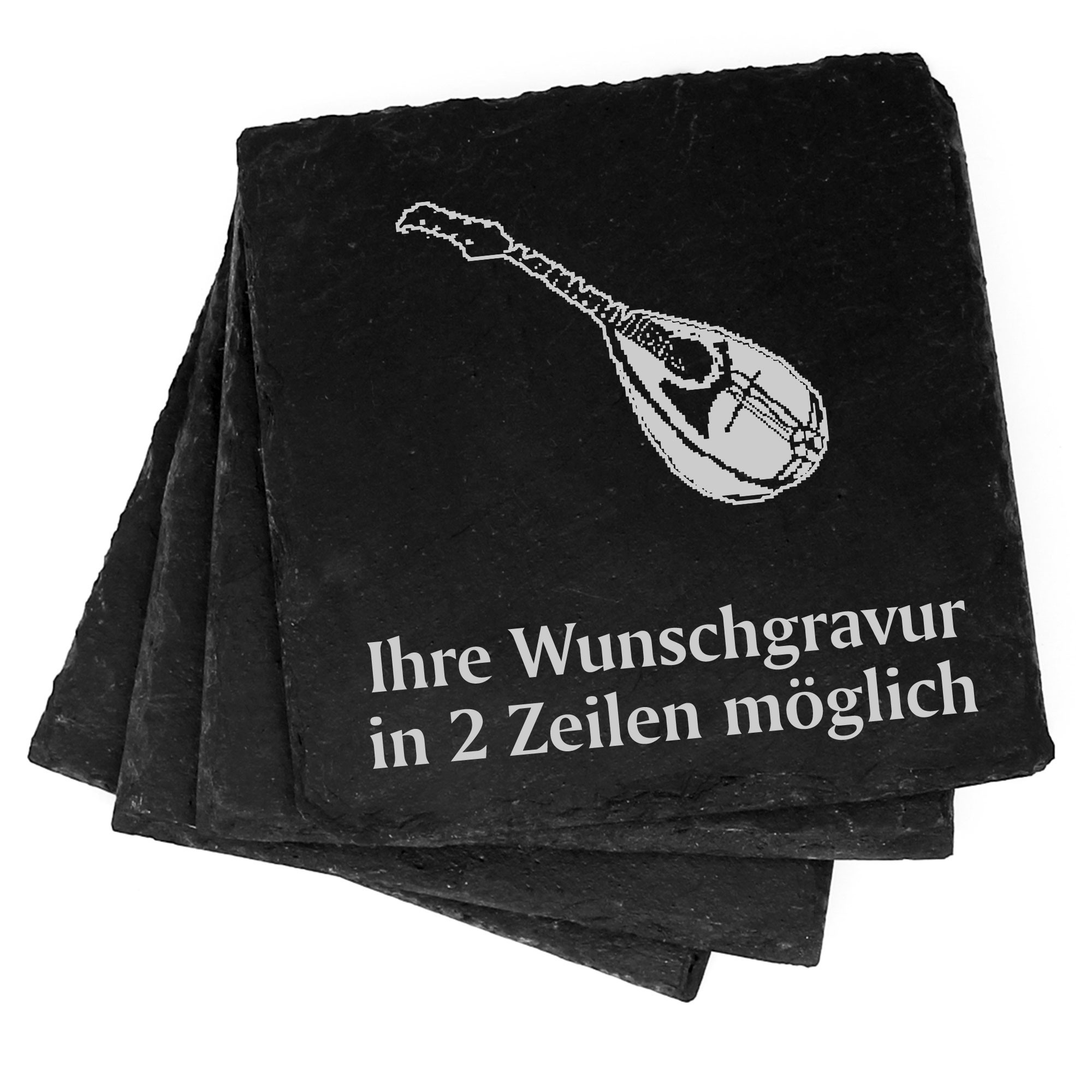 4x Mandoline Deko Schiefer Untersetzer Wunschgravur Set - 11 x 11 cm