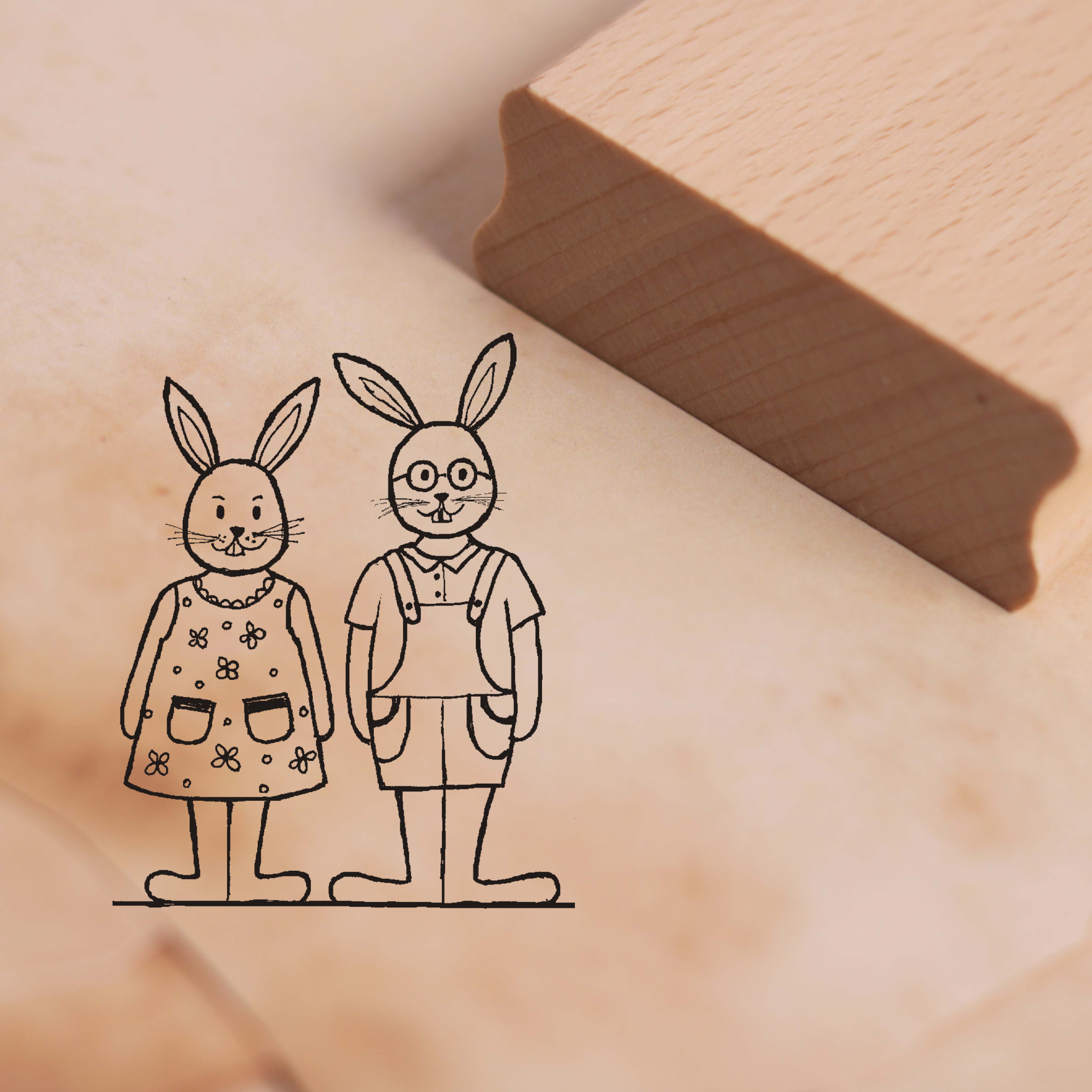 Motivstempel Osterhasenpaar 02 - Osterhase Brille Stempel Ostern 38 x 48 mm