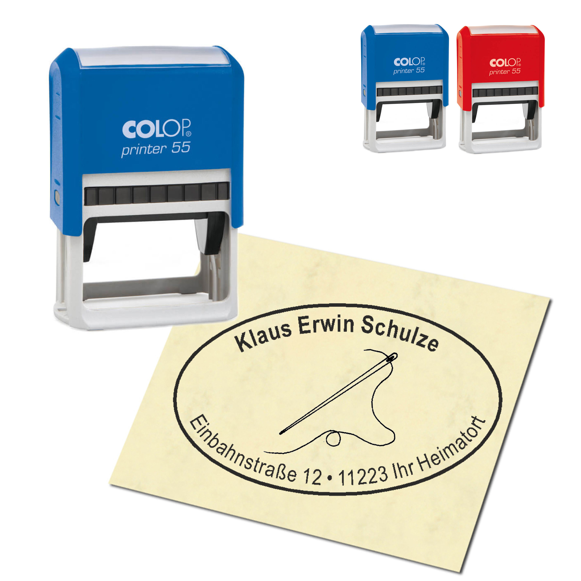 Adressstempel personalisiert Stempel - Nadel und Faden - oval 59 x 39 mm