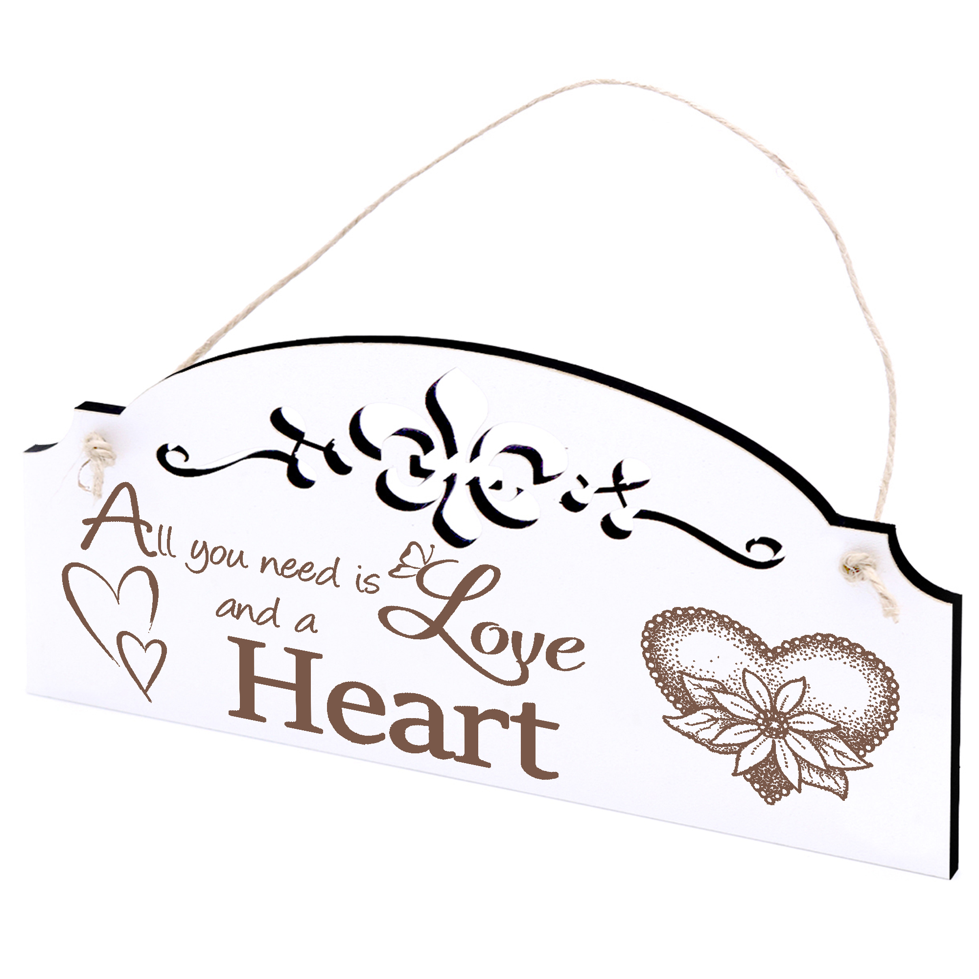 Schild Herz mit Blume Deko 20x10cm - All you need is Love and a Heart - Holz