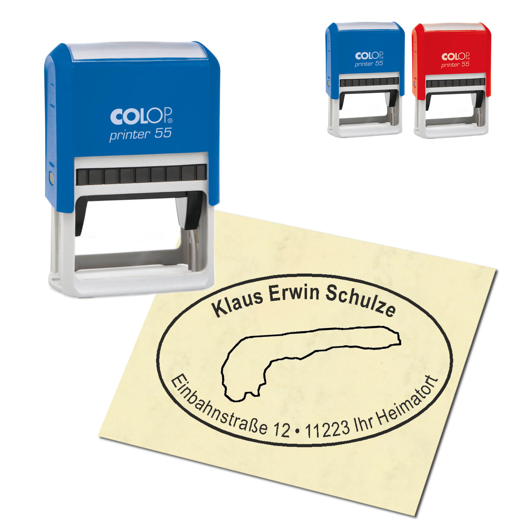Adressstempel personalisiert Stempel - Insel Langeoog - oval 59 x 39 mm