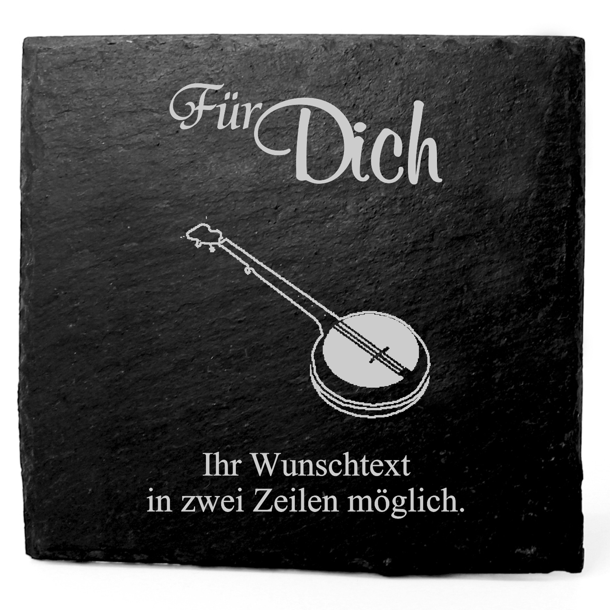 Deko Schiefer Untersetzer personalisiert Banjo Banjolele - Für Dich - 11x11cm