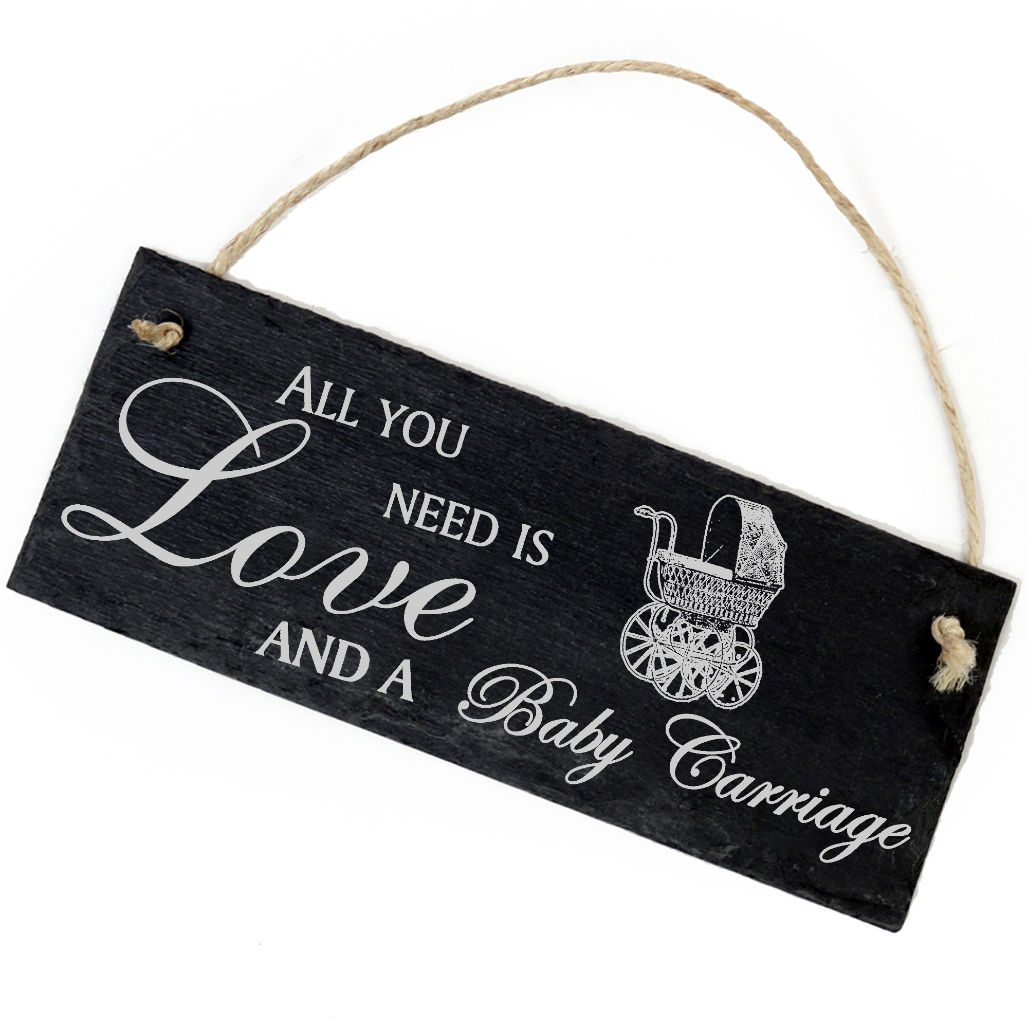 Schiefertafel Deko alter Kinderwagen Schild 22 x 8 cm - All you need is Love and a Baby Carriage