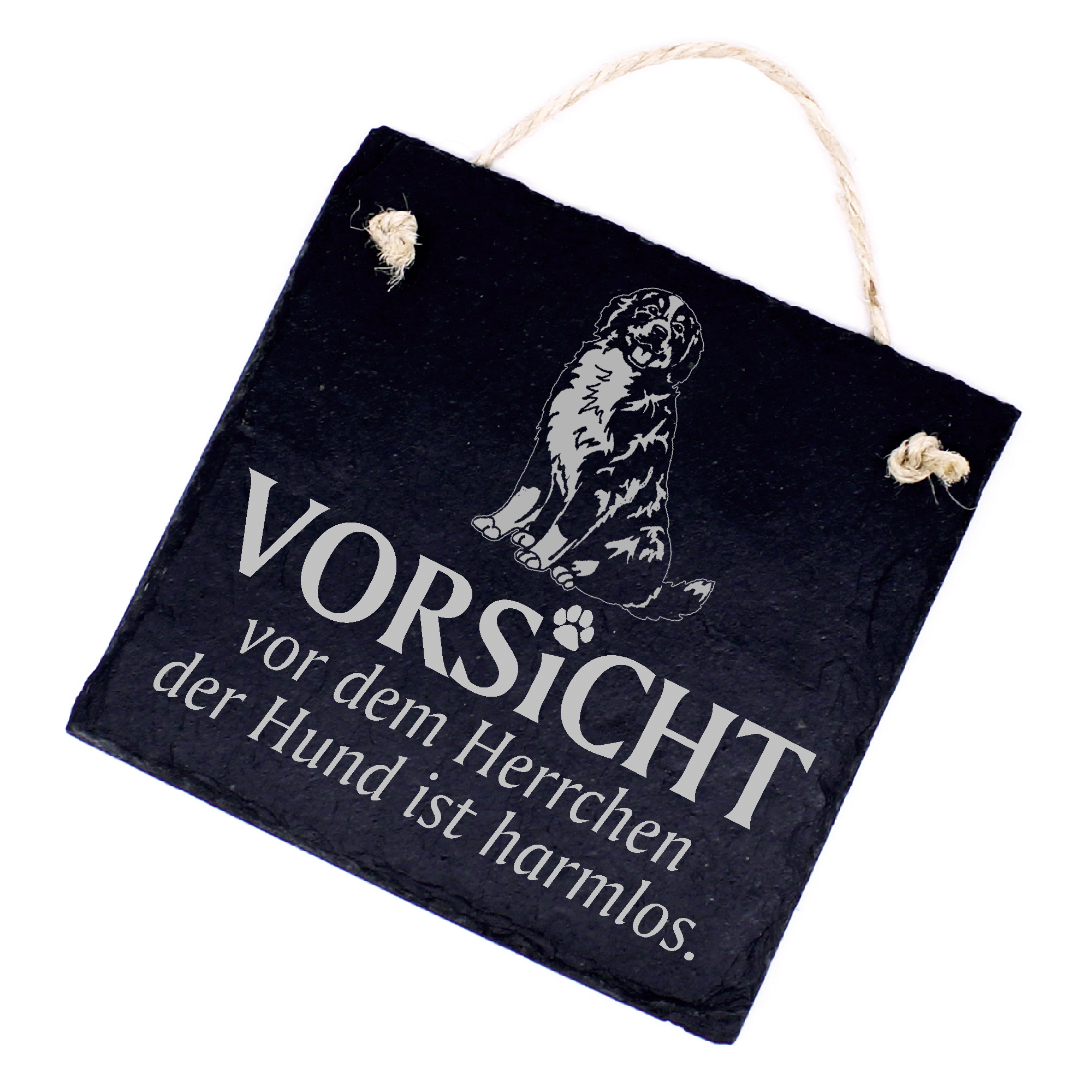 Hundeschild Berner Sennenhund Schild aus Schiefer - Vorsicht vor dem Herrchen - 11cm x 11cm