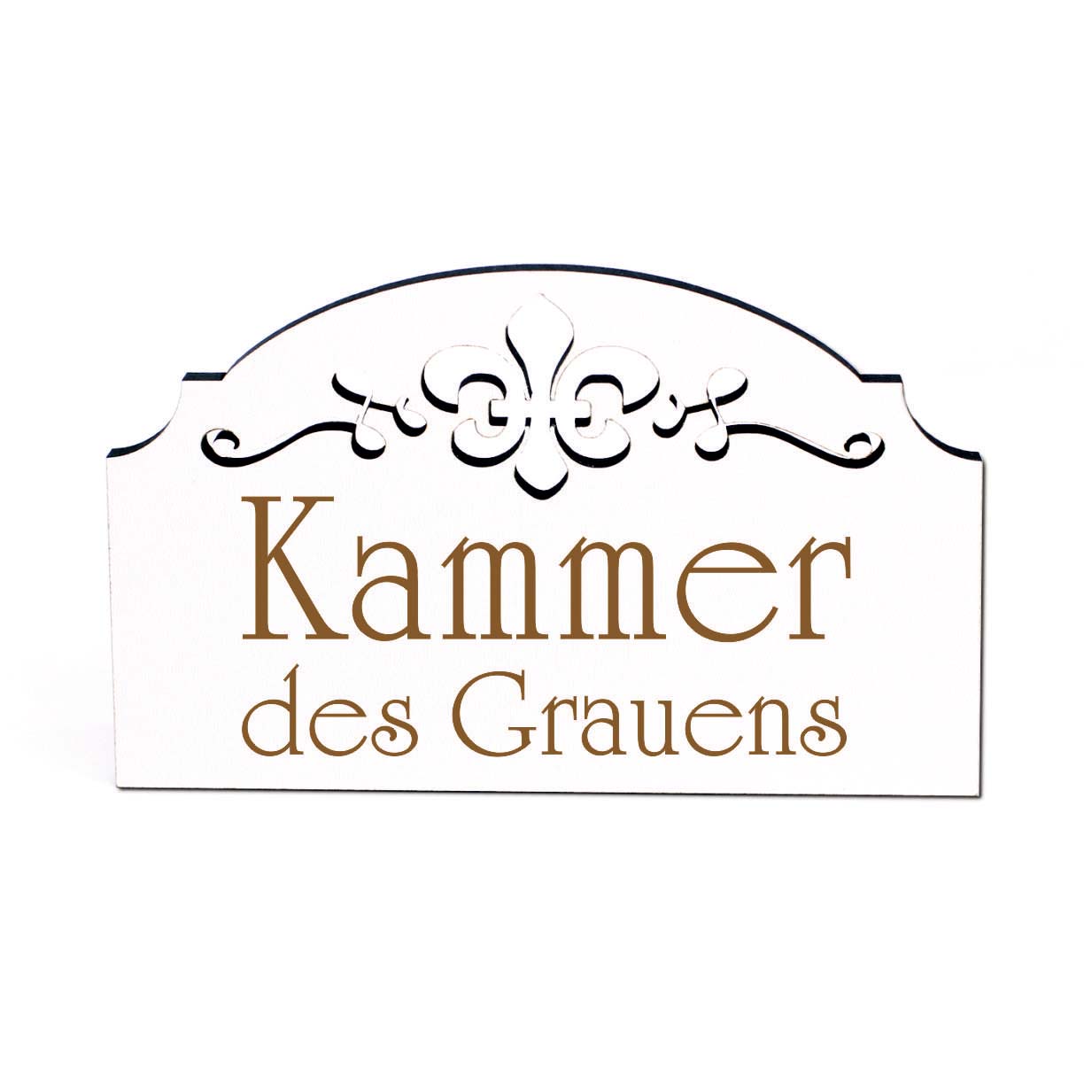 Kammer des Grauens Türschild Schild Holz graviert Ornamente selbstklebend Türdeko 15,5 x 9,5