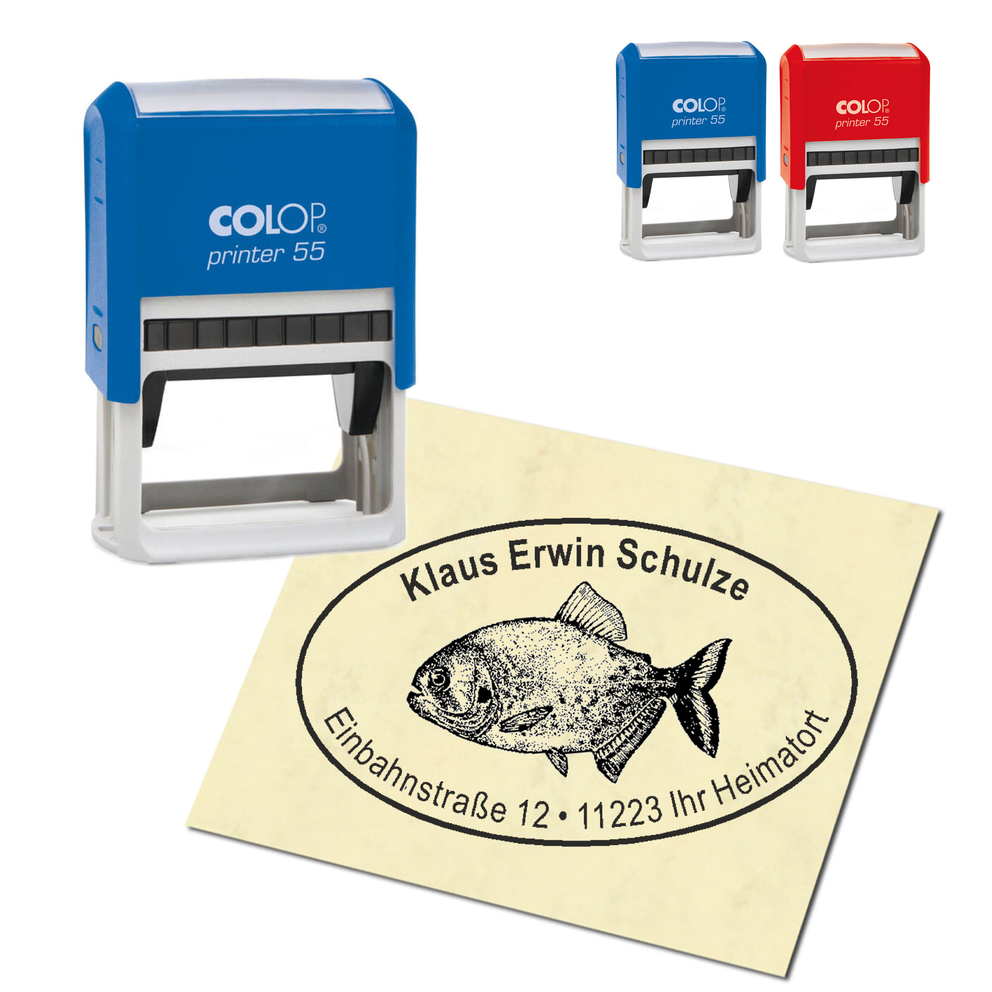 Adressstempel personalisiert Stempel - Piranha - oval 59 x 39 mm