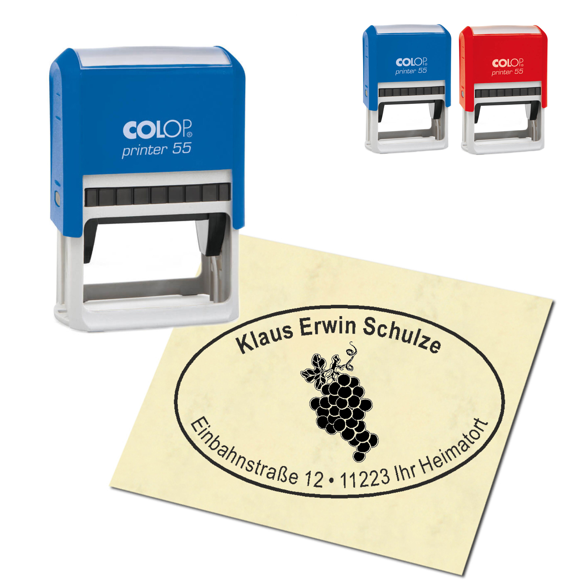 Adressstempel personalisiert Stempel - dunkle Weintraube - oval 59 x 39 mm