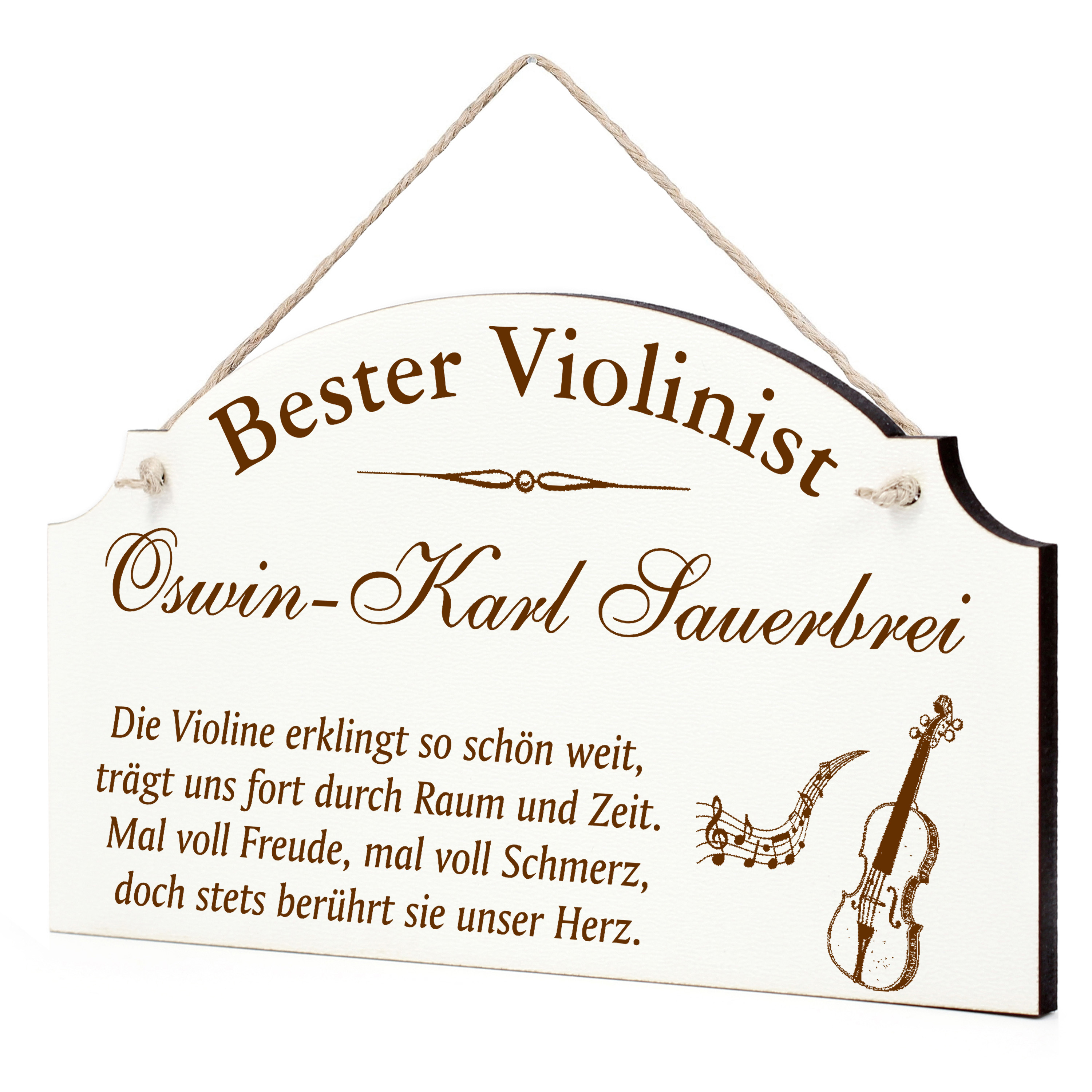 Schild Violine Geige Bester Violinist Beste Violinistin Geschenk - lustige Geschenke in 3 Größen zum Geburtstag