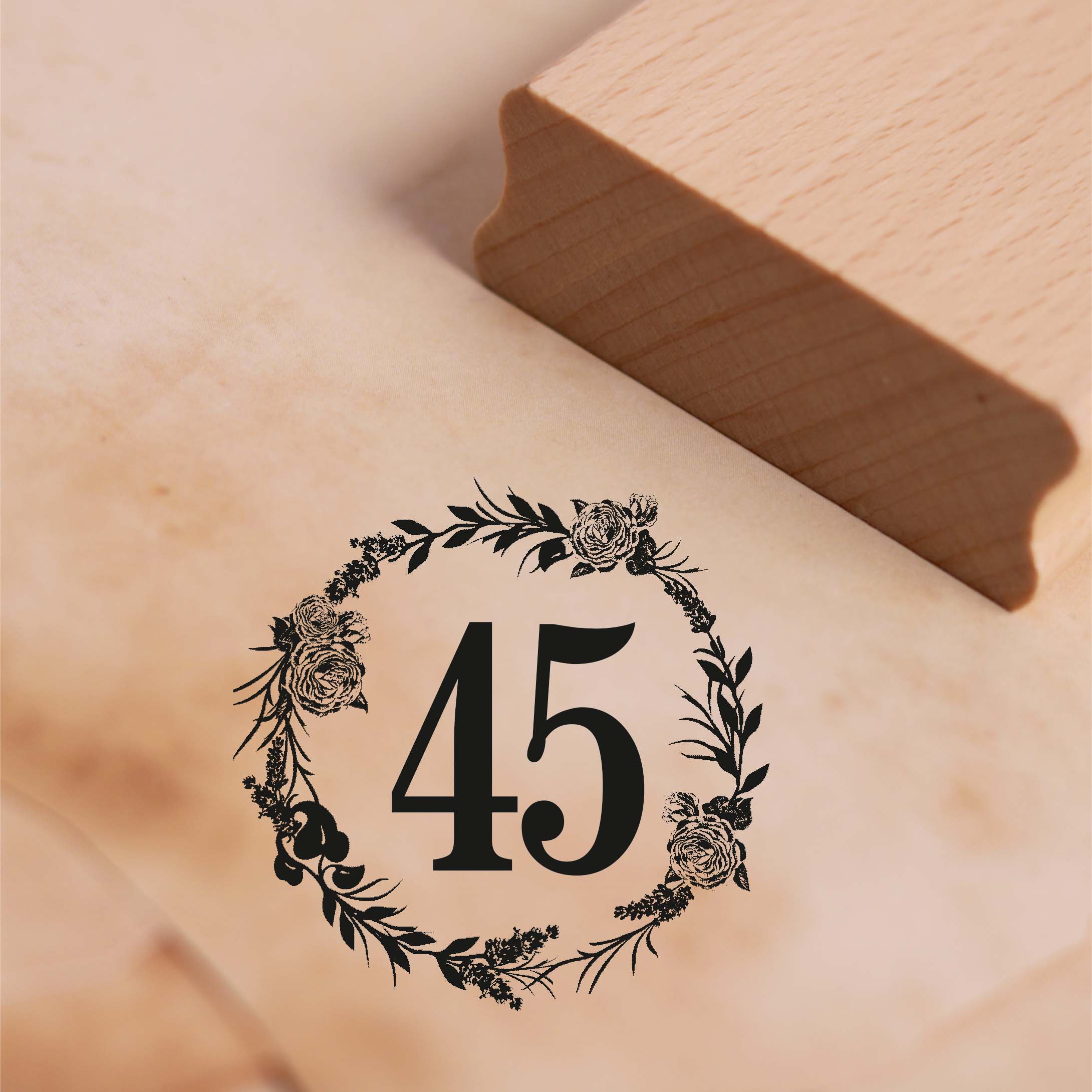 Motivstempel Jubiläum 45 Jahre Geburtstag Vintage Kranz Rosen Stempel 48 x 48 mm