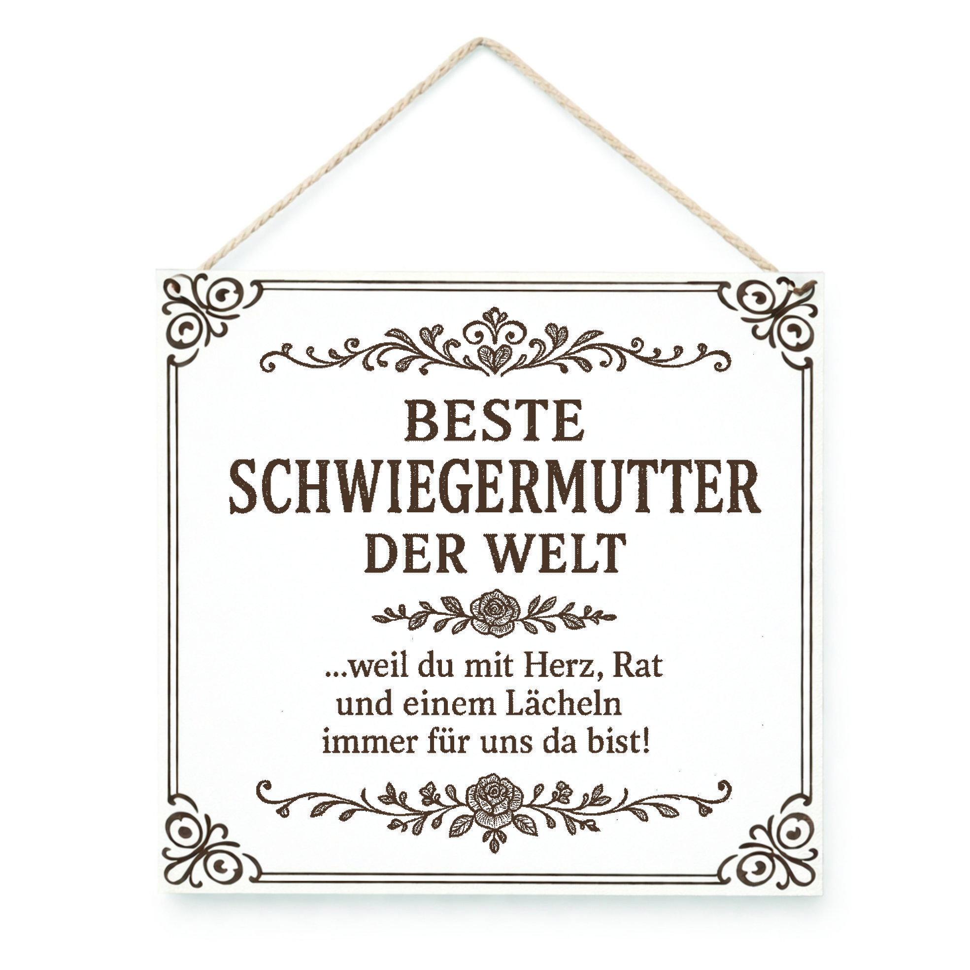 Beste Schwiegermutter der Welt Schild – graviertes HDF Dekoschild 15x15 cm