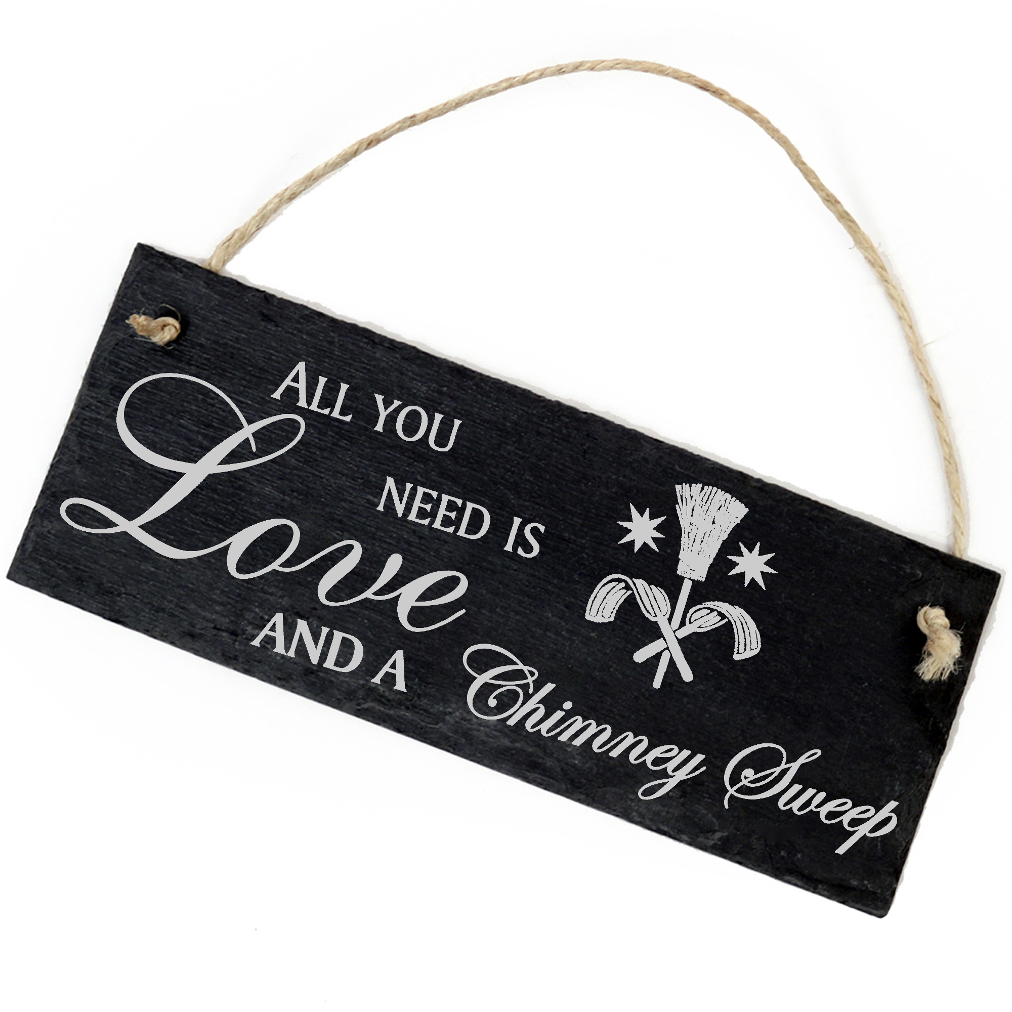 Schiefertafel Deko Schornsteinfeger Schild 22 x 8 cm - All you need is Love and a Chimney Sweep
