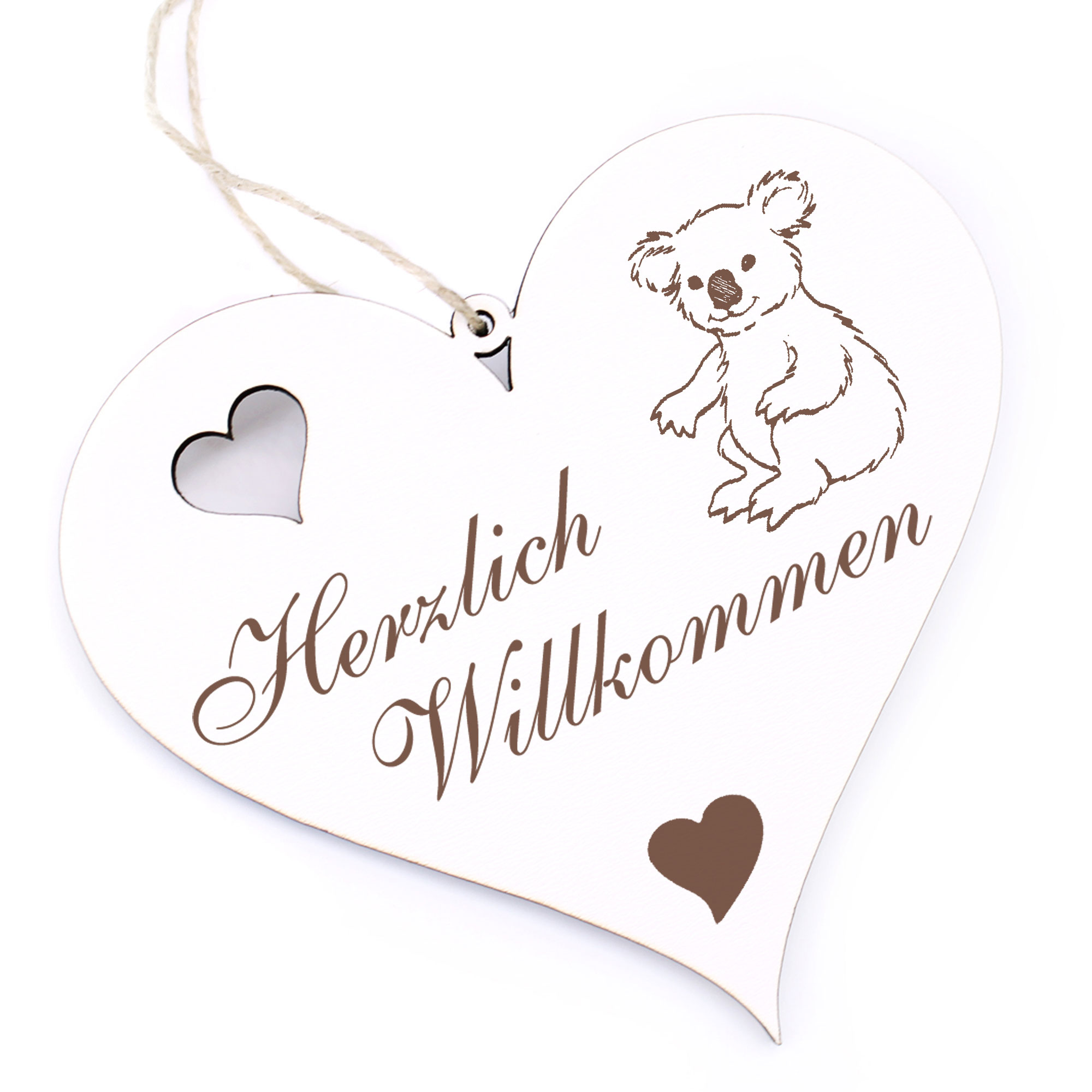 Herzlich Willkommen Schild - sitzender Koala - Deko Herz Holz