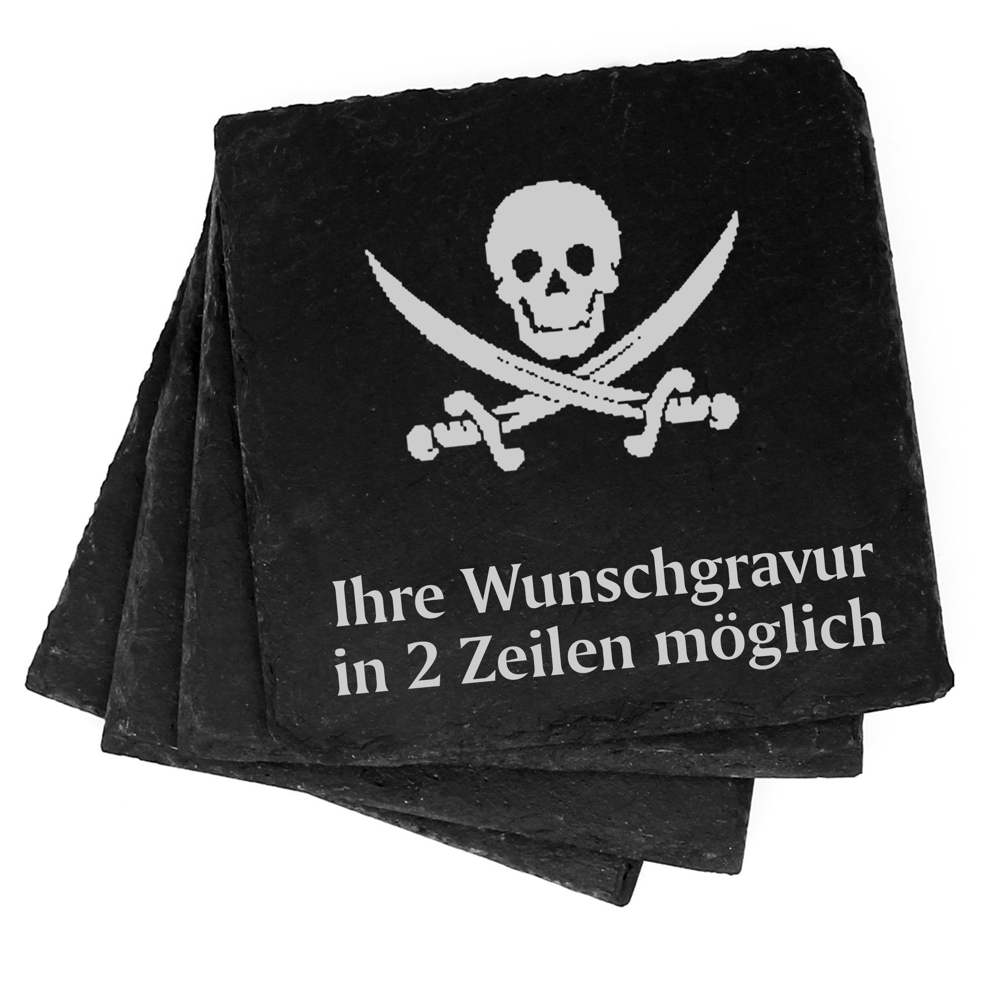 4x Piratenzeichen Deko Schiefer Untersetzer Wunschgravur Set - 11 x 11 cm