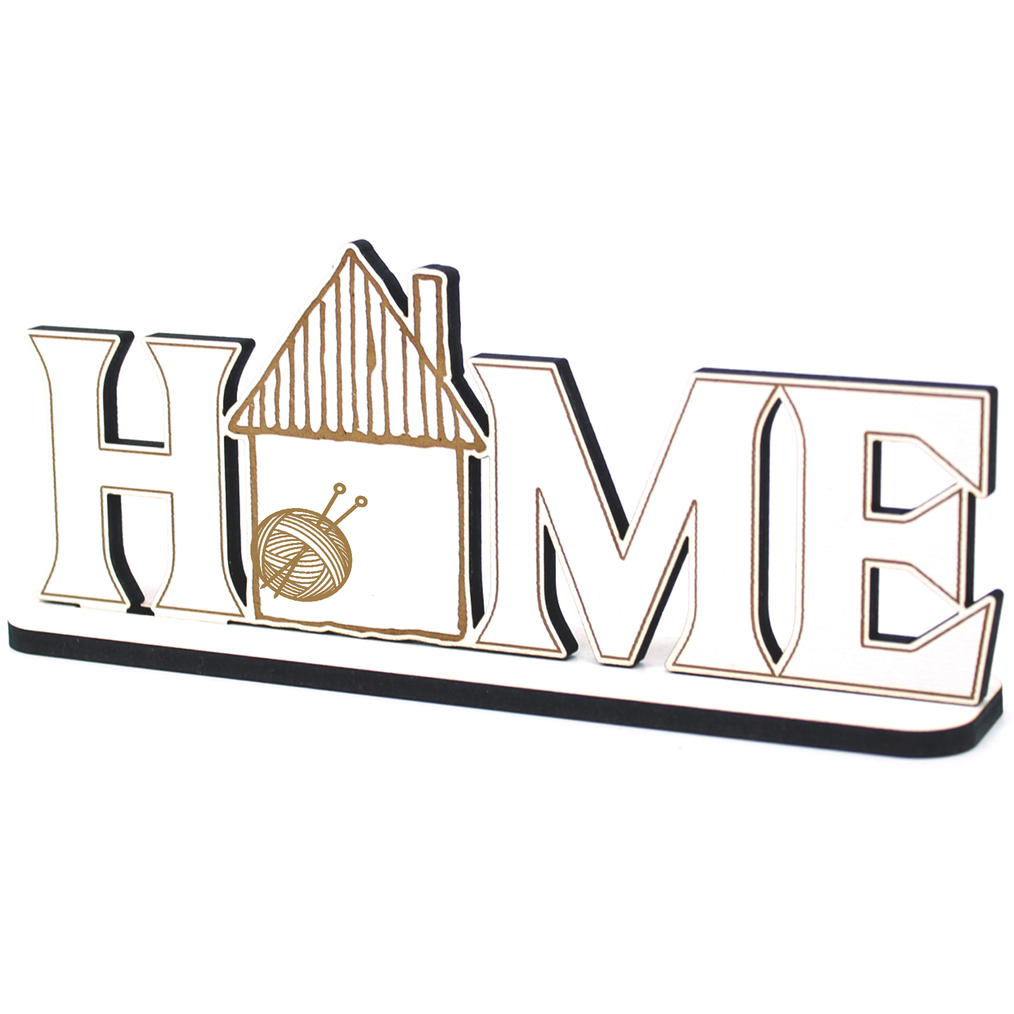 Deko Home Aufsteller Holz - Stricken - 28x12 cm Holzdeko