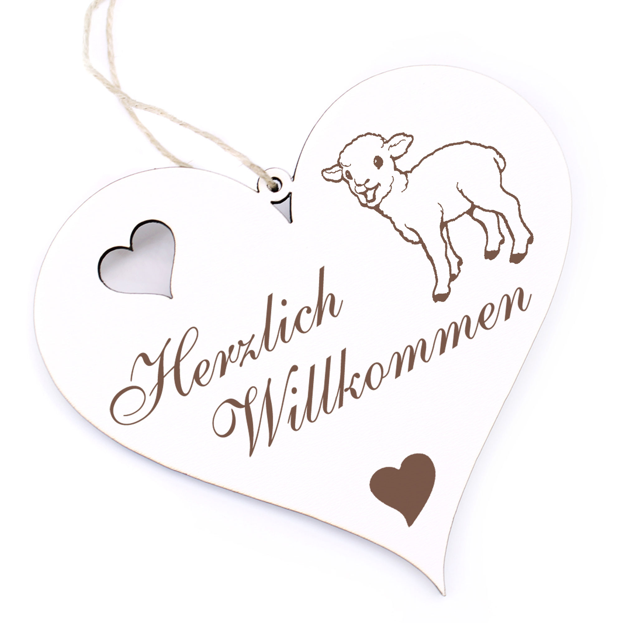 Herzlich Willkommen Schild - Lamm - Deko Herz Holz