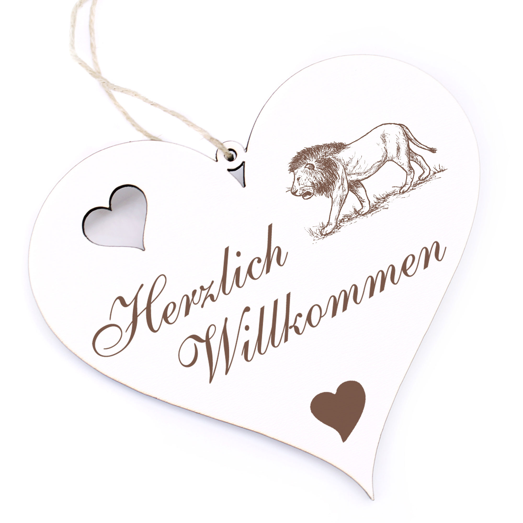 Herzlich Willkommen Schild - Löwe - Deko Herz Holz