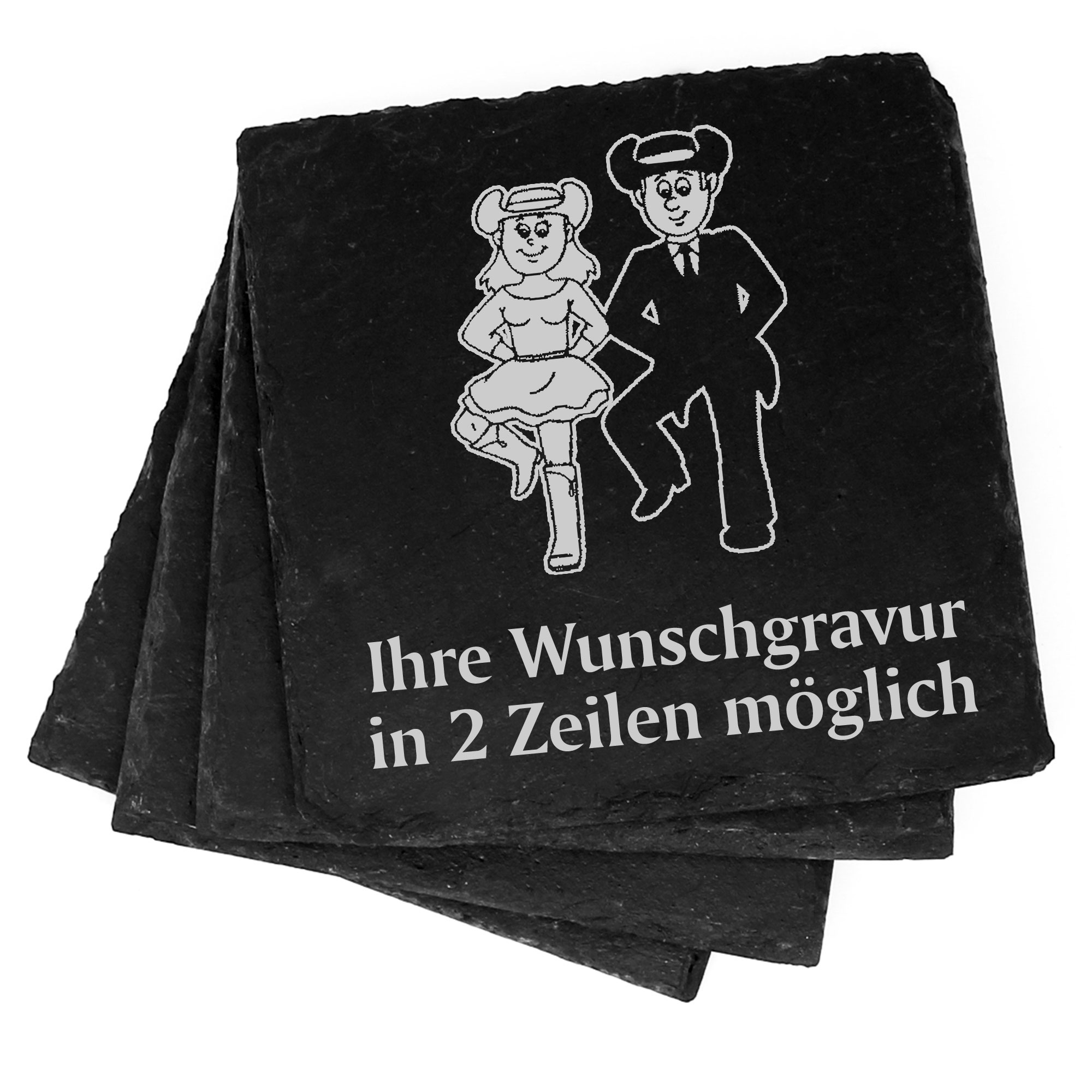 4x Linedance Deko Schiefer Untersetzer Wunschgravur Set - 11 x 11 cm