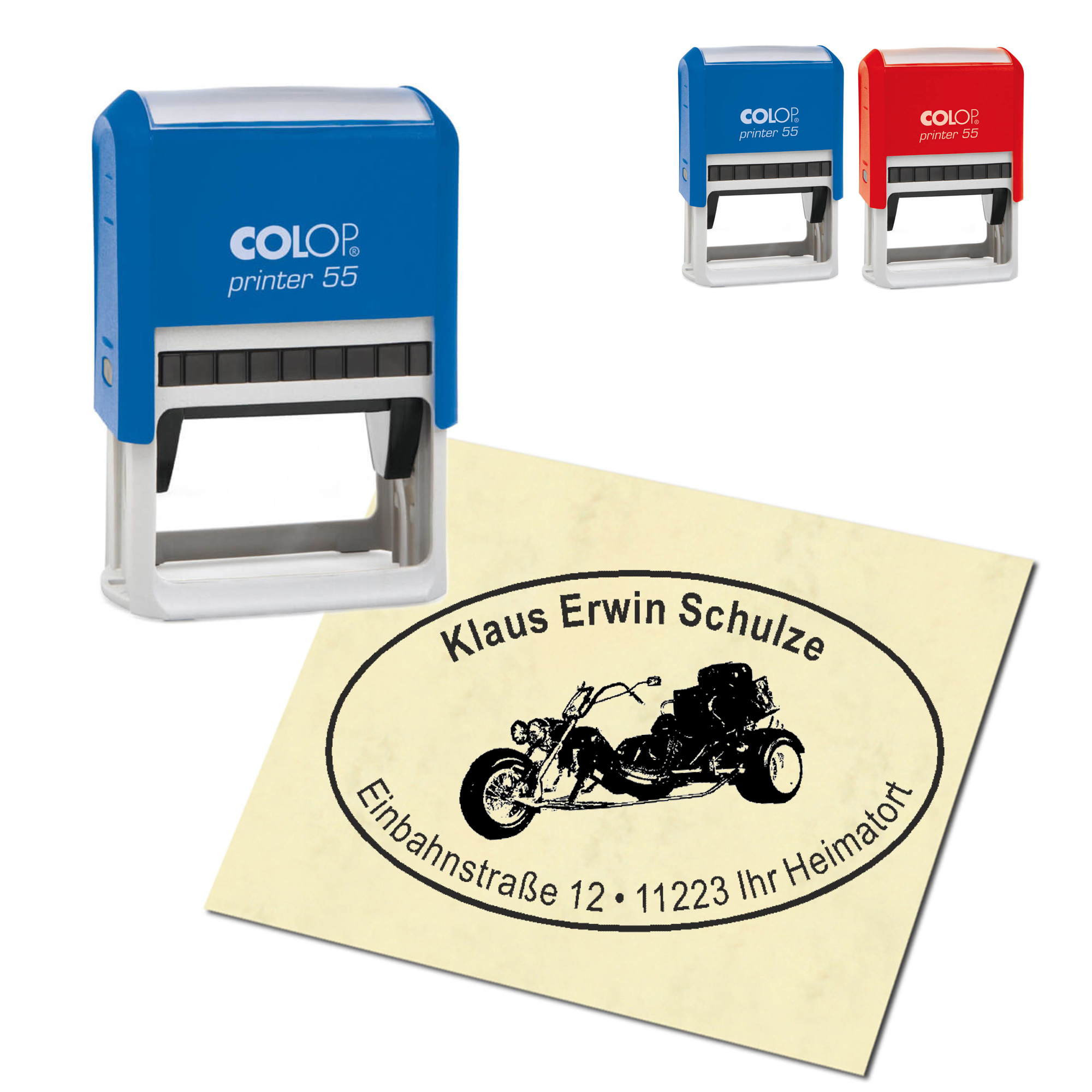 Adressstempel personalisiert Stempel - Trike - oval 59 x 39 mm