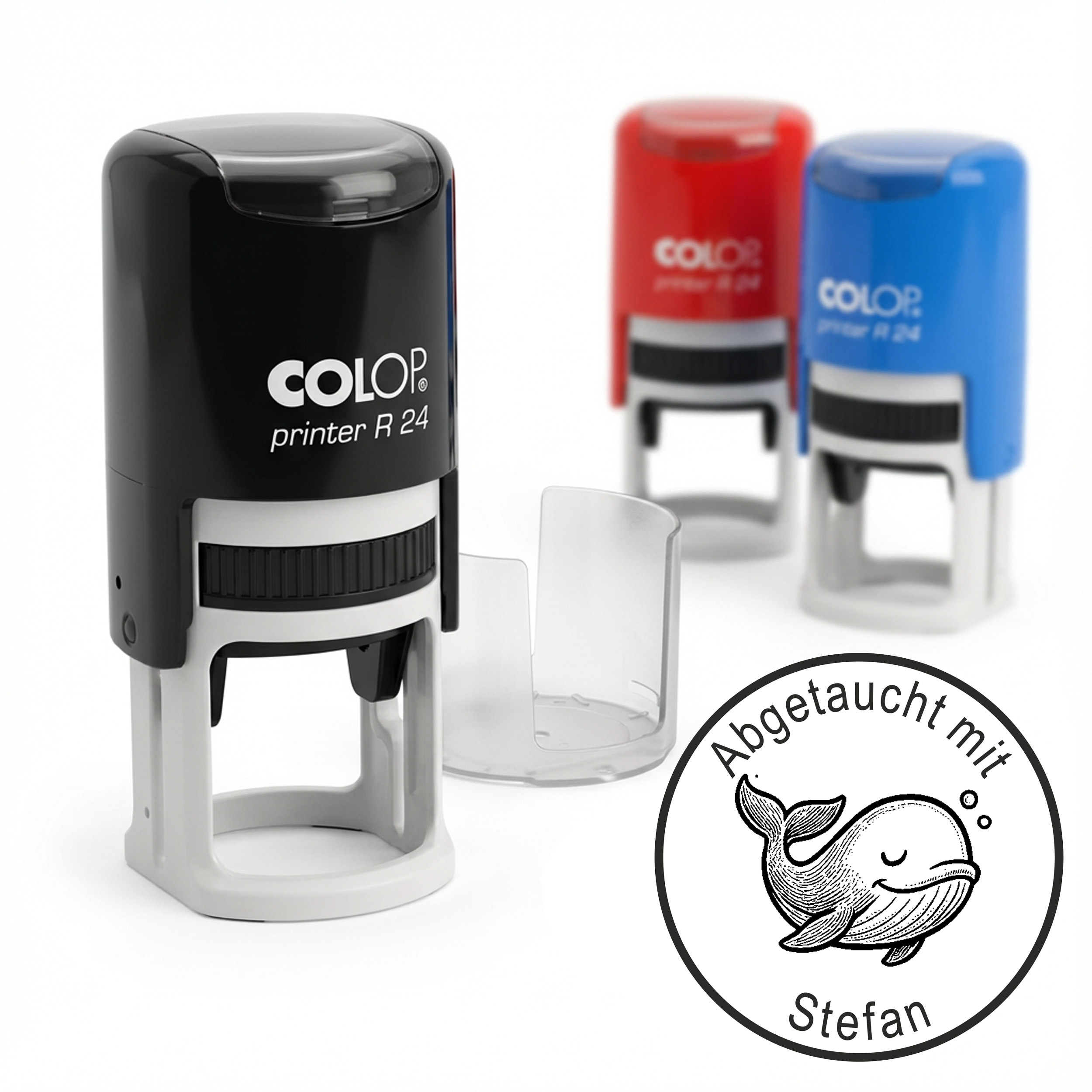 Taucherstempel Schlafender Wal 24x24 mm –  runder Stempel personalisiert für Taucherlogbuch, Tauchlogbuch & Tauchbuch