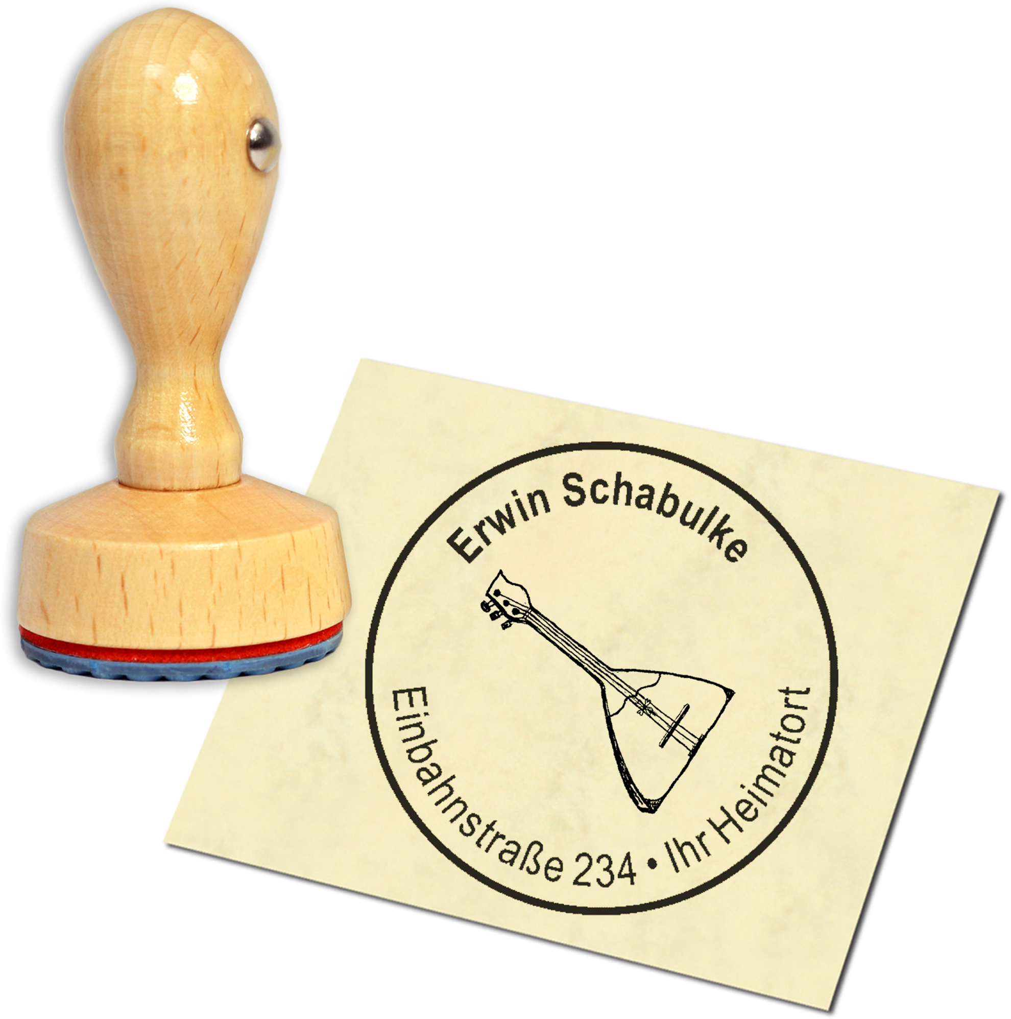 Stempel Adressstempel Holzstempel - Balalaika - rund 40mm