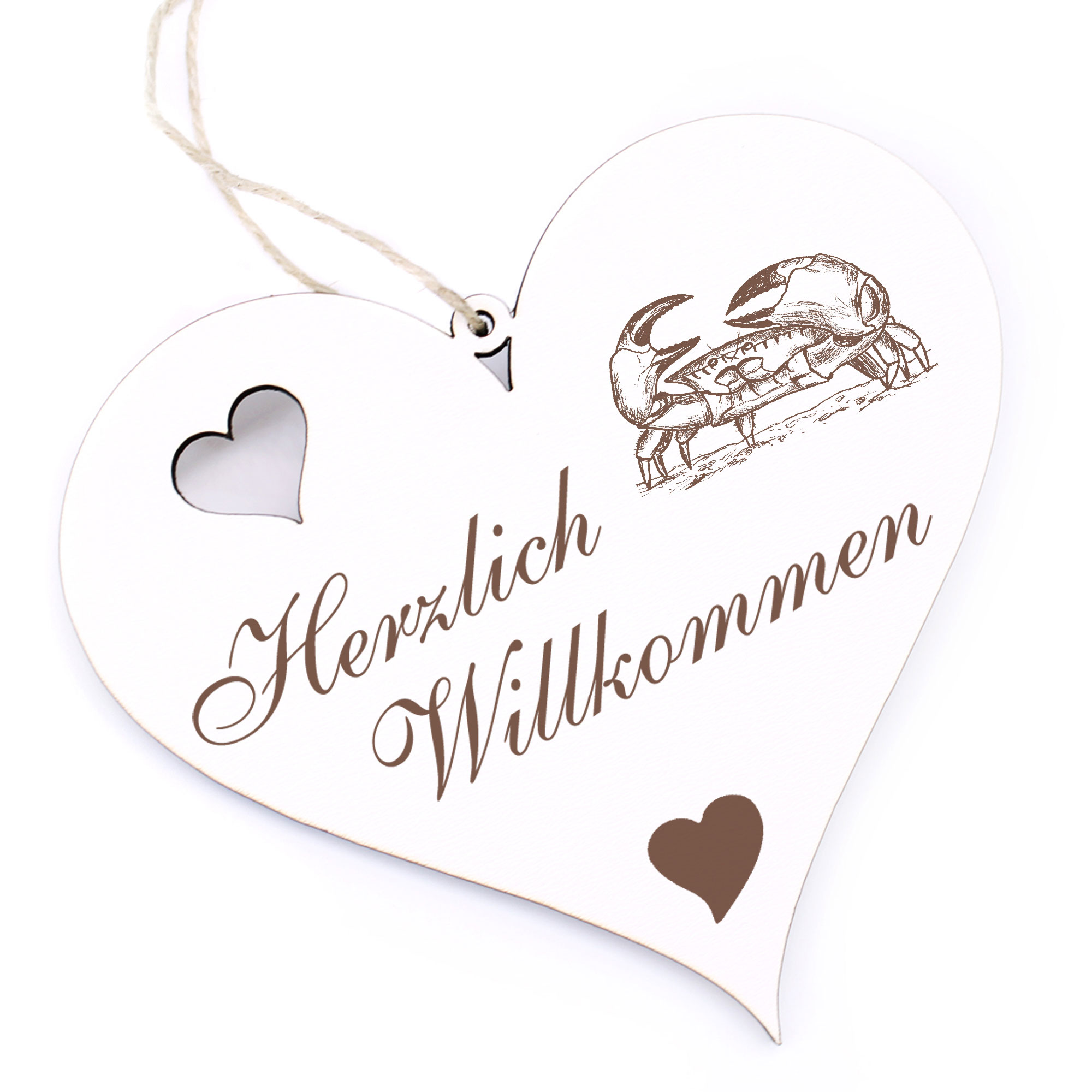 Herzlich Willkommen Schild - Krabbe - Deko Herz Holz