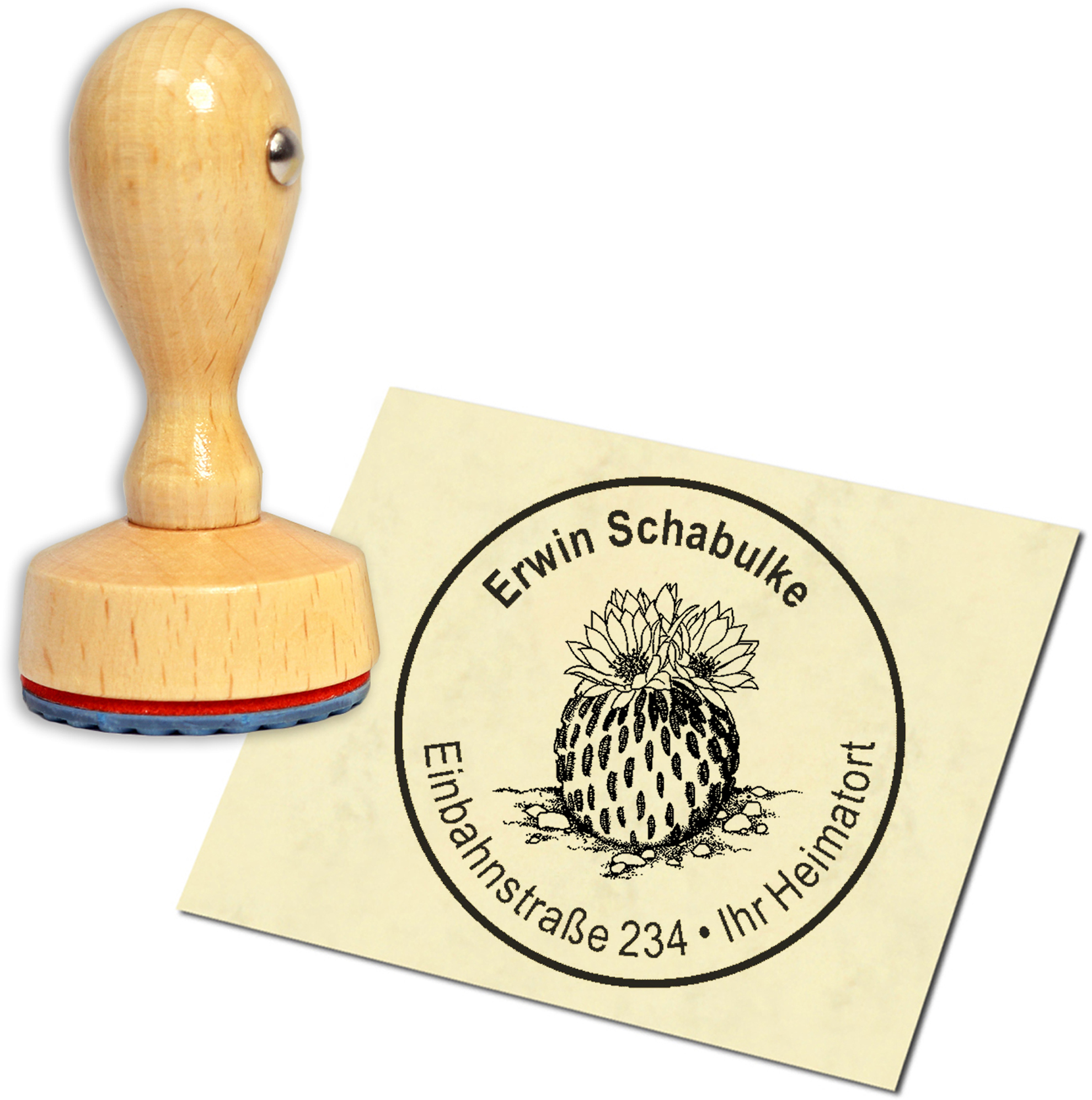 Stempel Adressstempel Holzstempel - Kaktus - rund 40mm