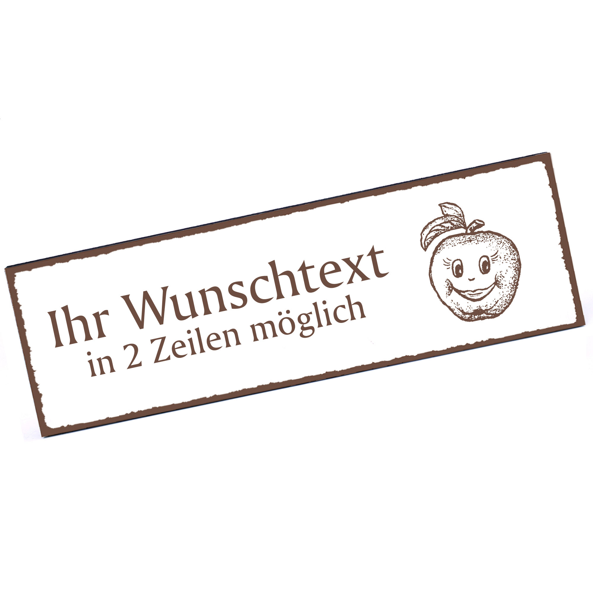 Türschild Apfel mit Gesicht  Namensschild personalisiert mit Gravur - 150mm x 50mm - selbstklebend