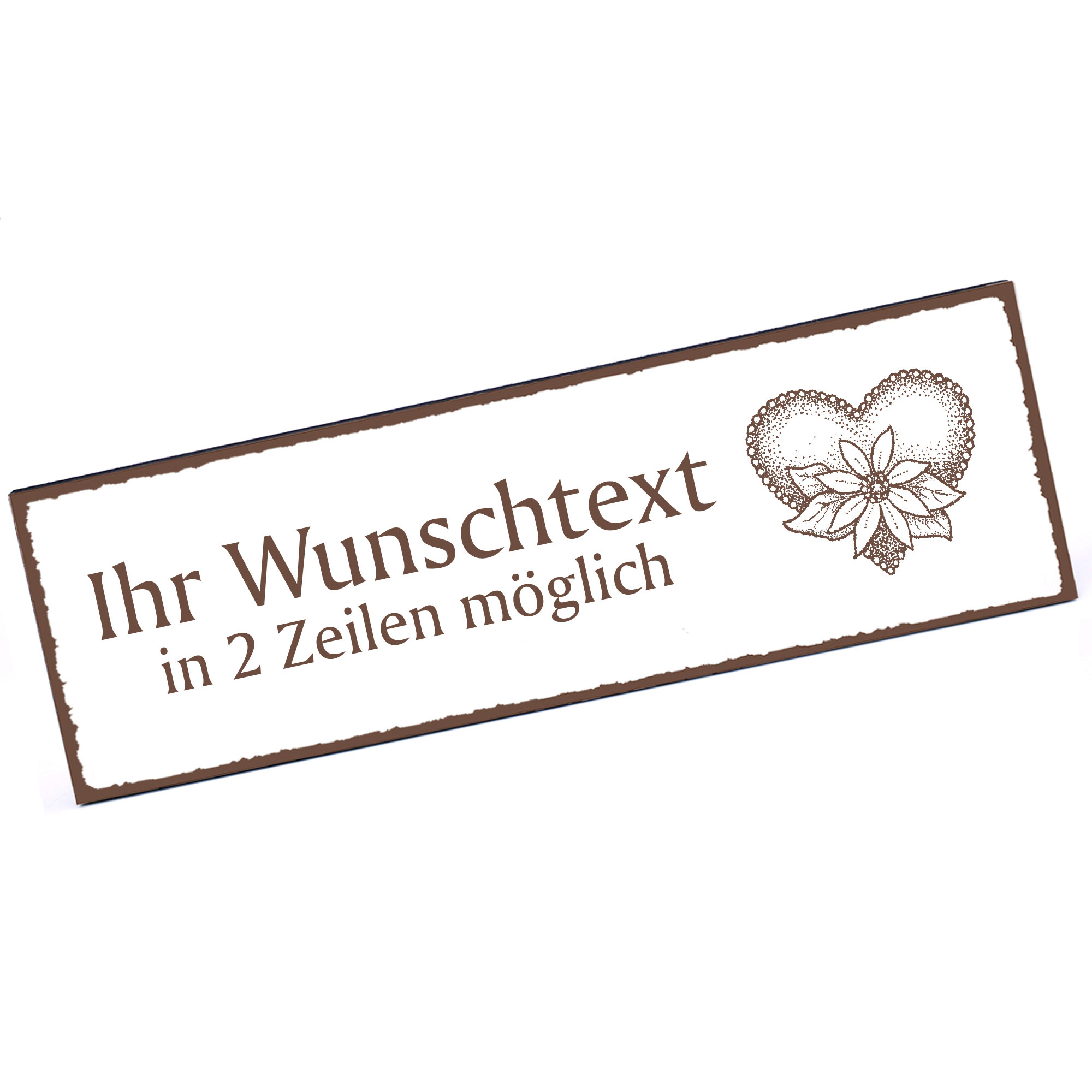 Türschild Herz mit Blume  Namensschild personalisiert mit Gravur - 150mm x 50mm - selbstklebend