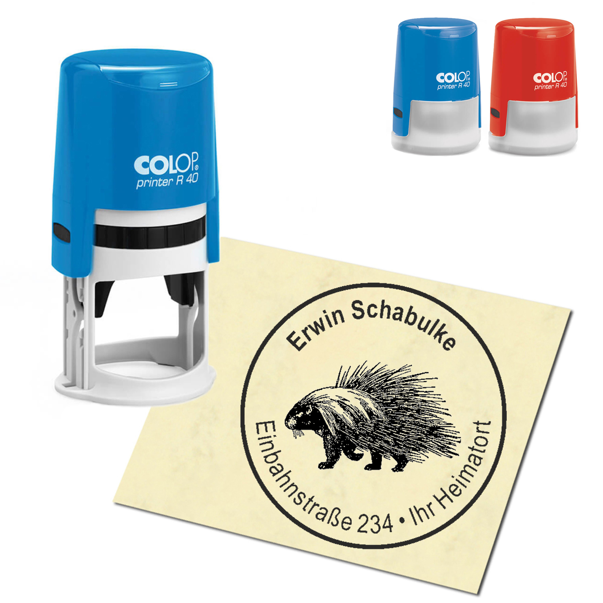 Stempel Adressstempel personalisiert - Stachelschwein - rund &empty; 40mm