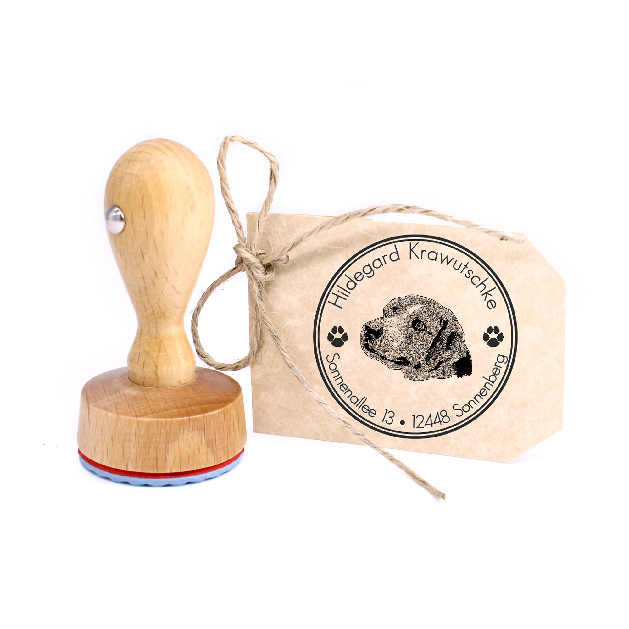 Stempel personalisiert Englische Foxhound  Hund Hunde rund 40mm Adressstempel Holzstempel