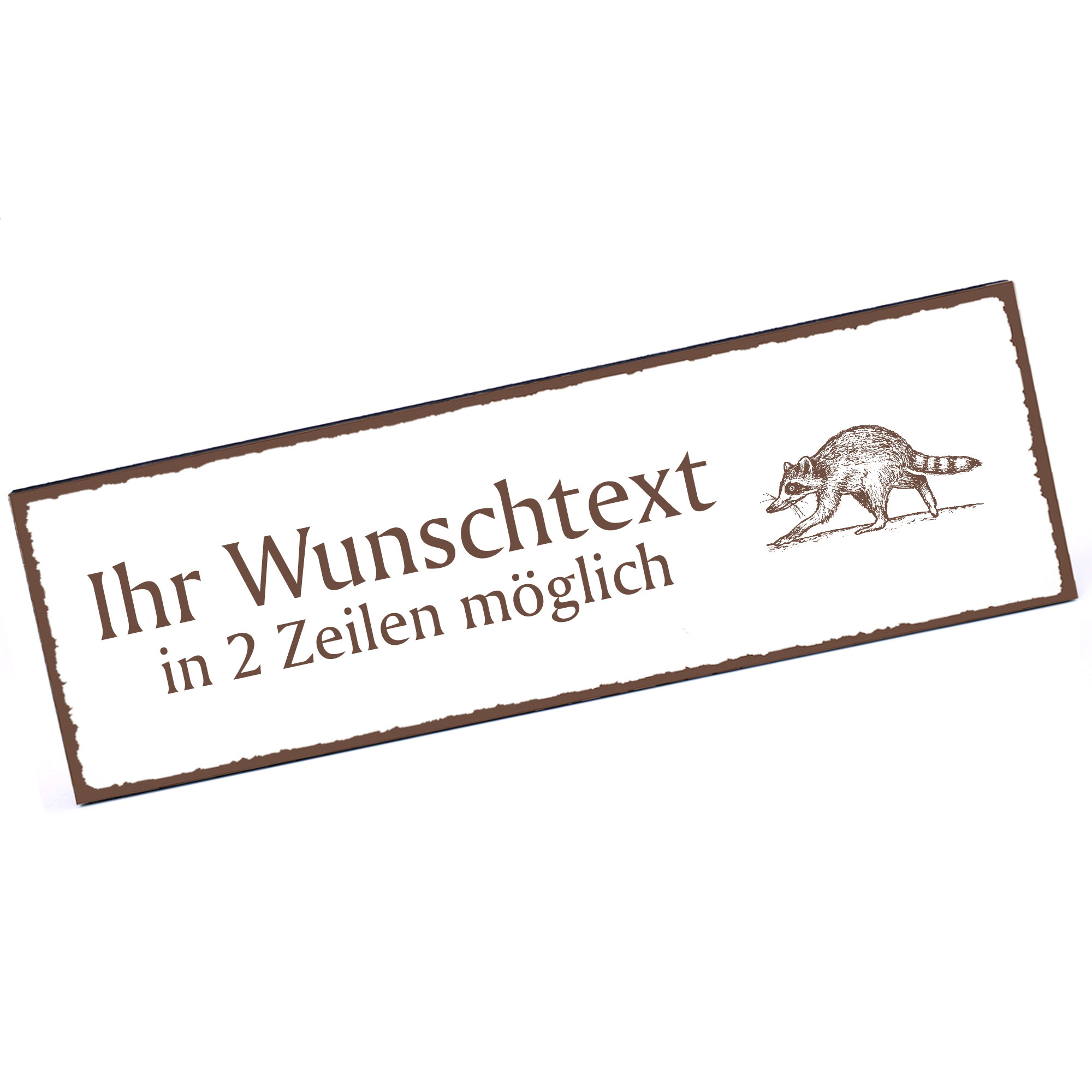 Türschild gehender Waschbär  Namensschild personalisiert mit Gravur - 150mm x 50mm - selbstklebend
