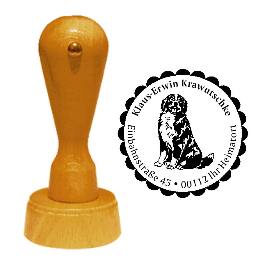 Adressstempel Berner Sennenhund -  Holzstempel personalisiert mit Adresse - Ø 40 mm