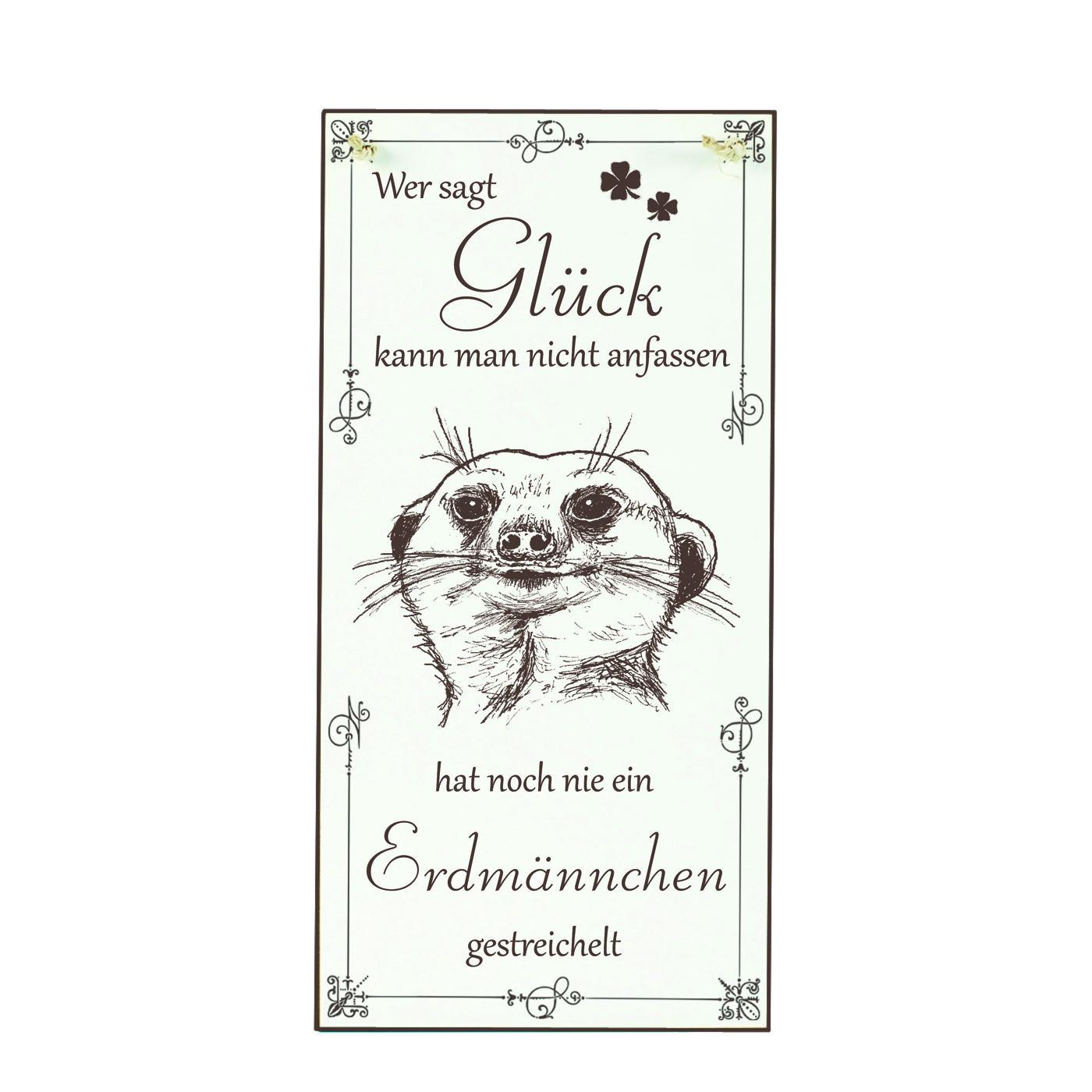 Schild Erdmännchen Glück kann man streicheln Spruch - Vintage Dekoschild Tiere Türschild  10 x 20 cm