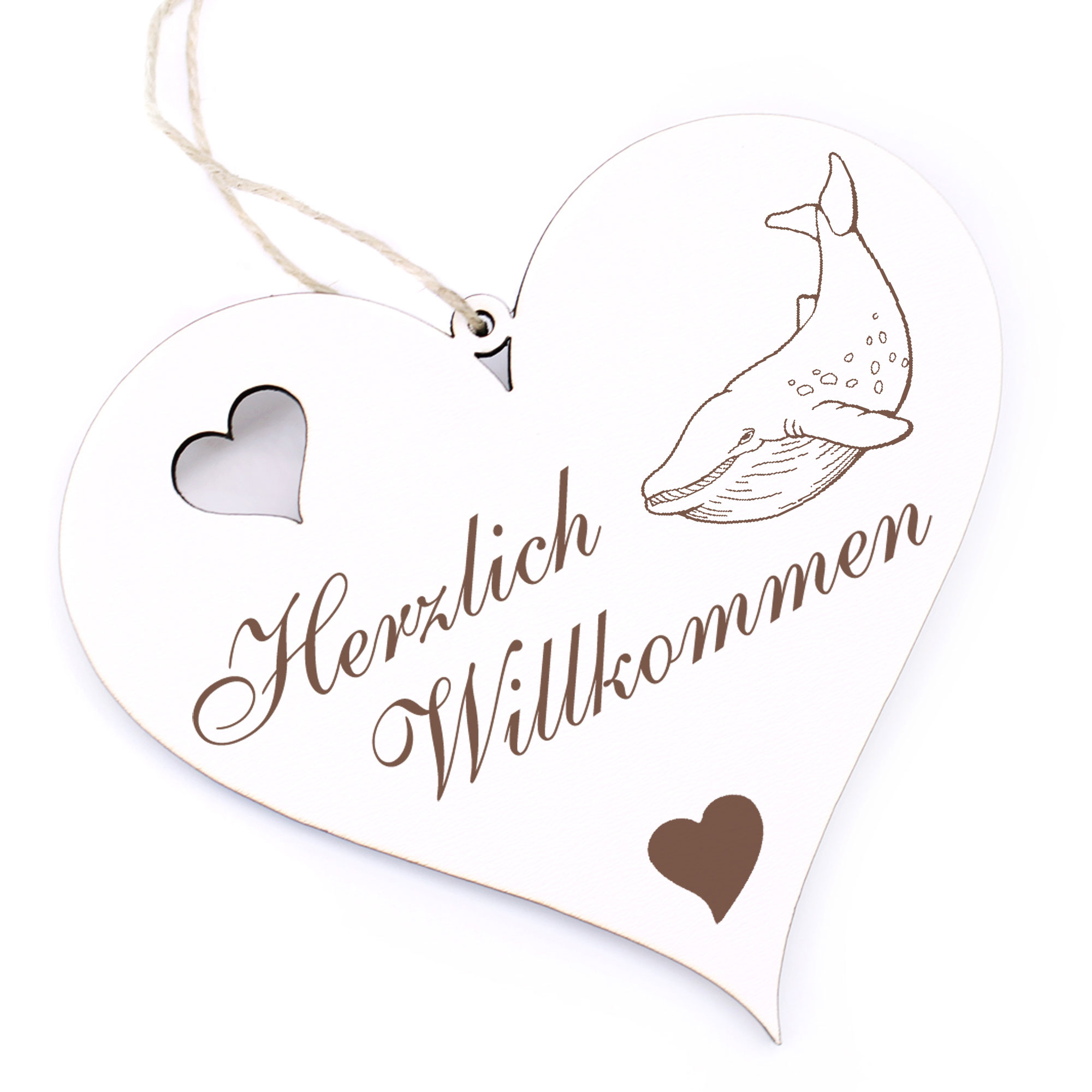Herzlich Willkommen Schild - Wal - Deko Herz Holz